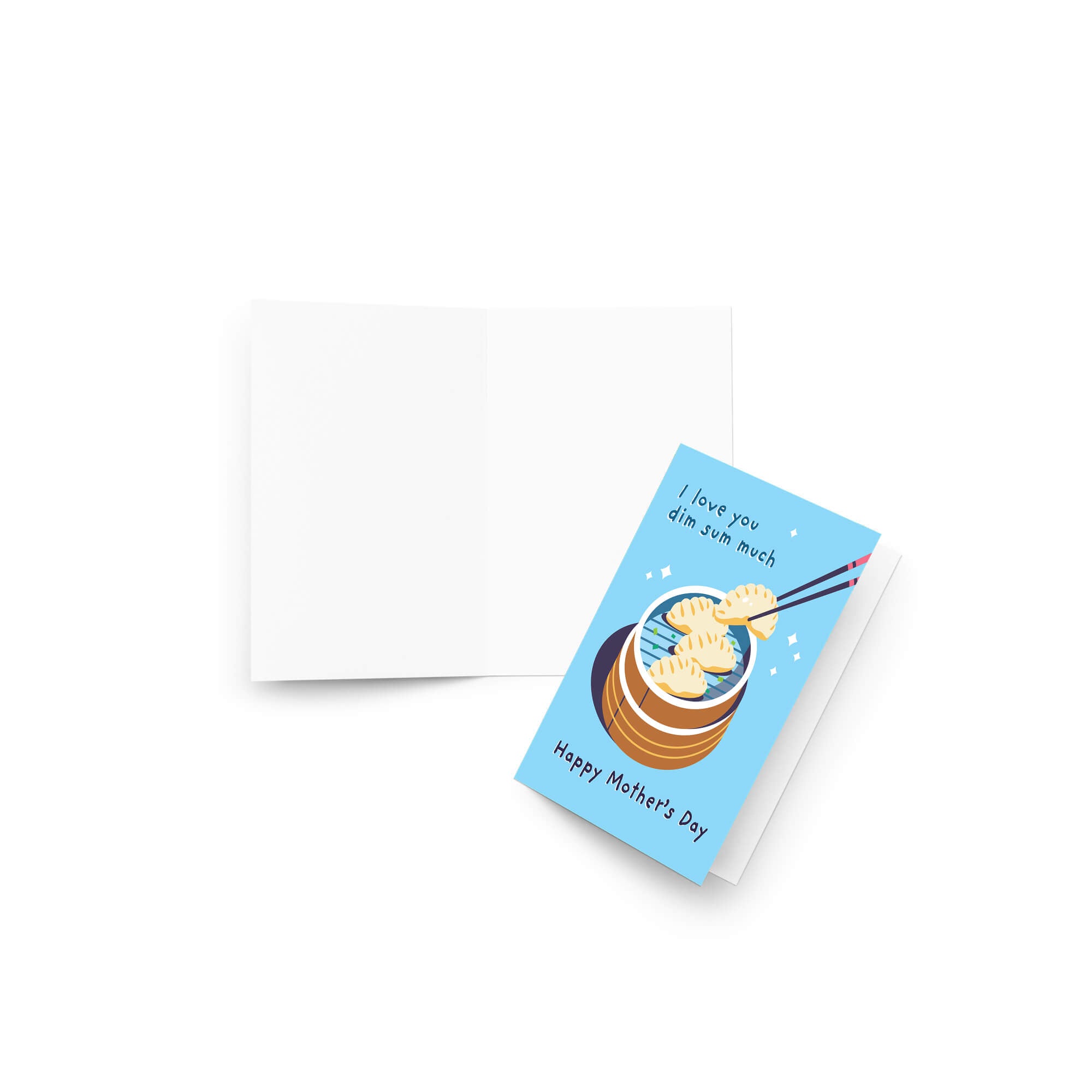 cute happy mother's day card with chinese dim sum dumpling illustration and 'Happy Mother's Day' text on a blue background