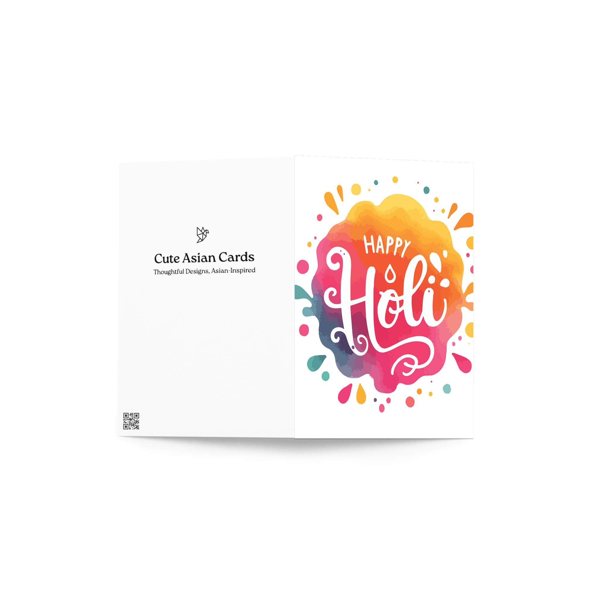 indian Greeting card with 'Happy Holi' text on a colorful watercolor background to celebrate hindu festival of color