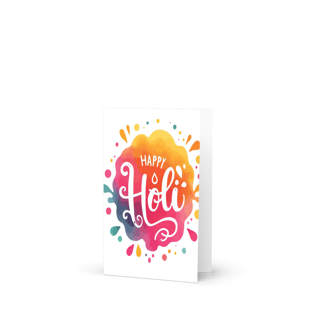 indian Greeting card with 'Happy Holi' text on a colorful watercolor background to celebrate hindu festival of color
