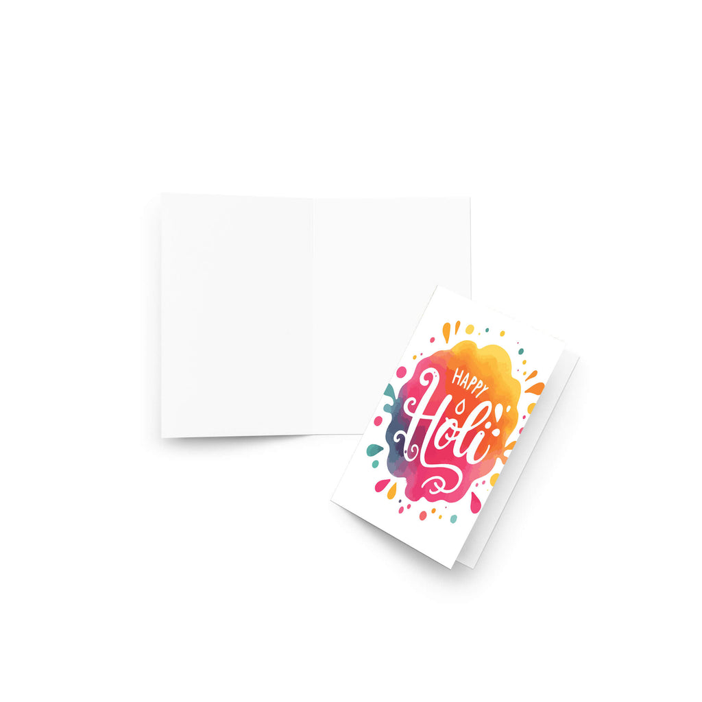 indian Greeting card with 'Happy Holi' text on a colorful watercolor background to celebrate hindu festival of color