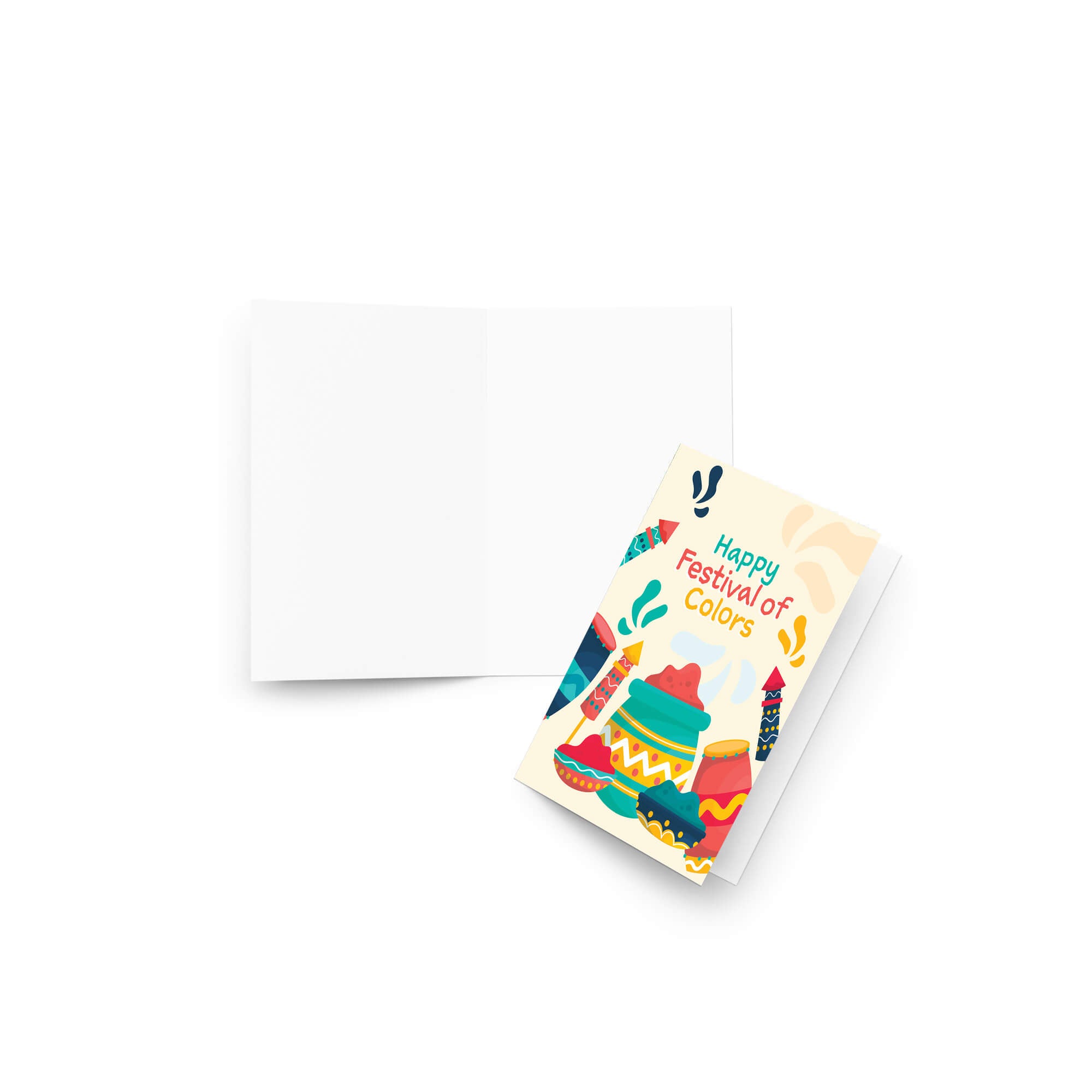 indian Greeting card with colorful illustrations of hindu festival of color and 'Happy Festival of Colors' text with gulal