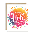 indian Greeting card with 'Happy Holi' text on a colorful watercolor background to celebrate hindu festival of color