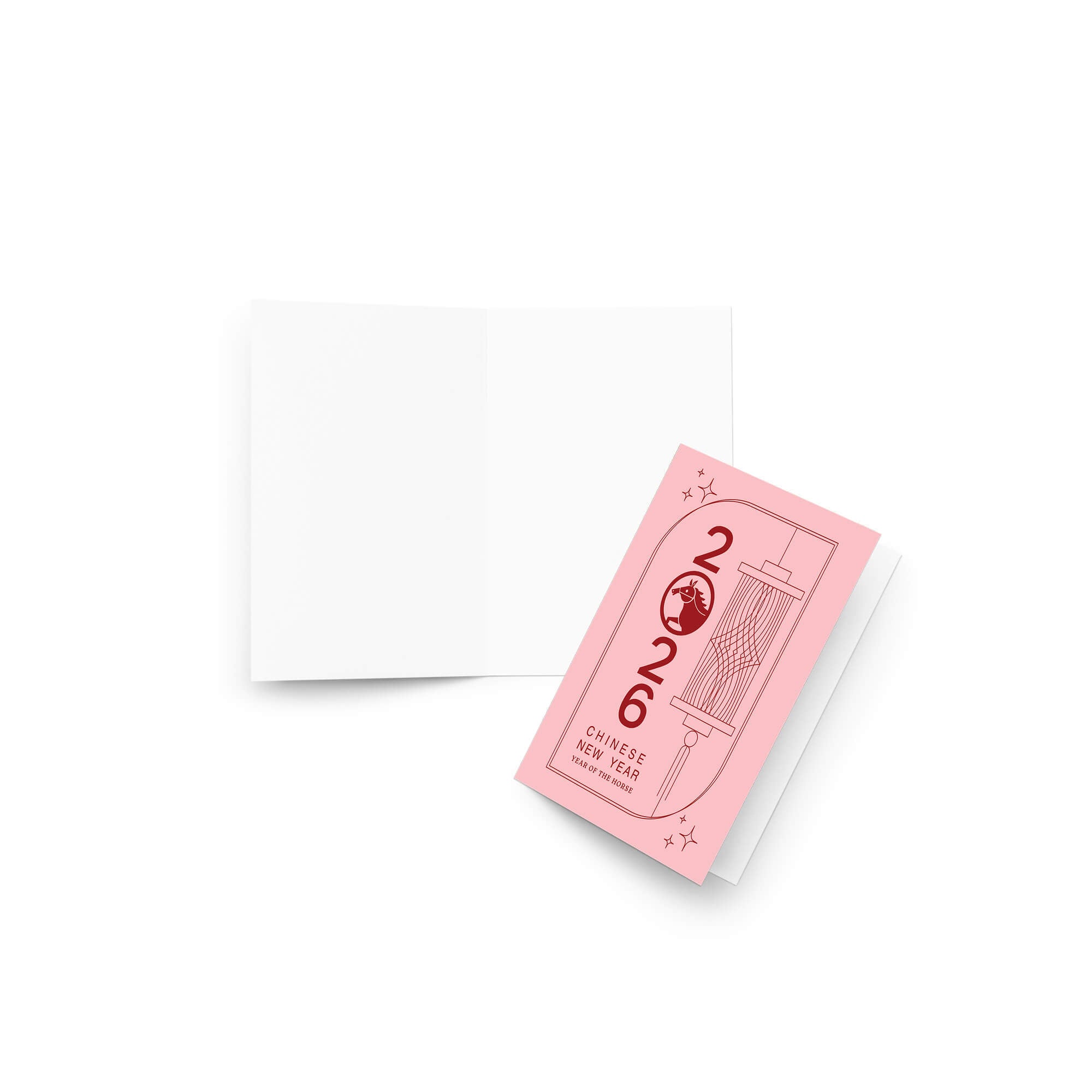 lunar new year greeting Card with '2026 Chinese New Year' text and horse design on a pink background