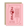 pink asian greeting Card with 2026 Chinese New Year design on a pink background