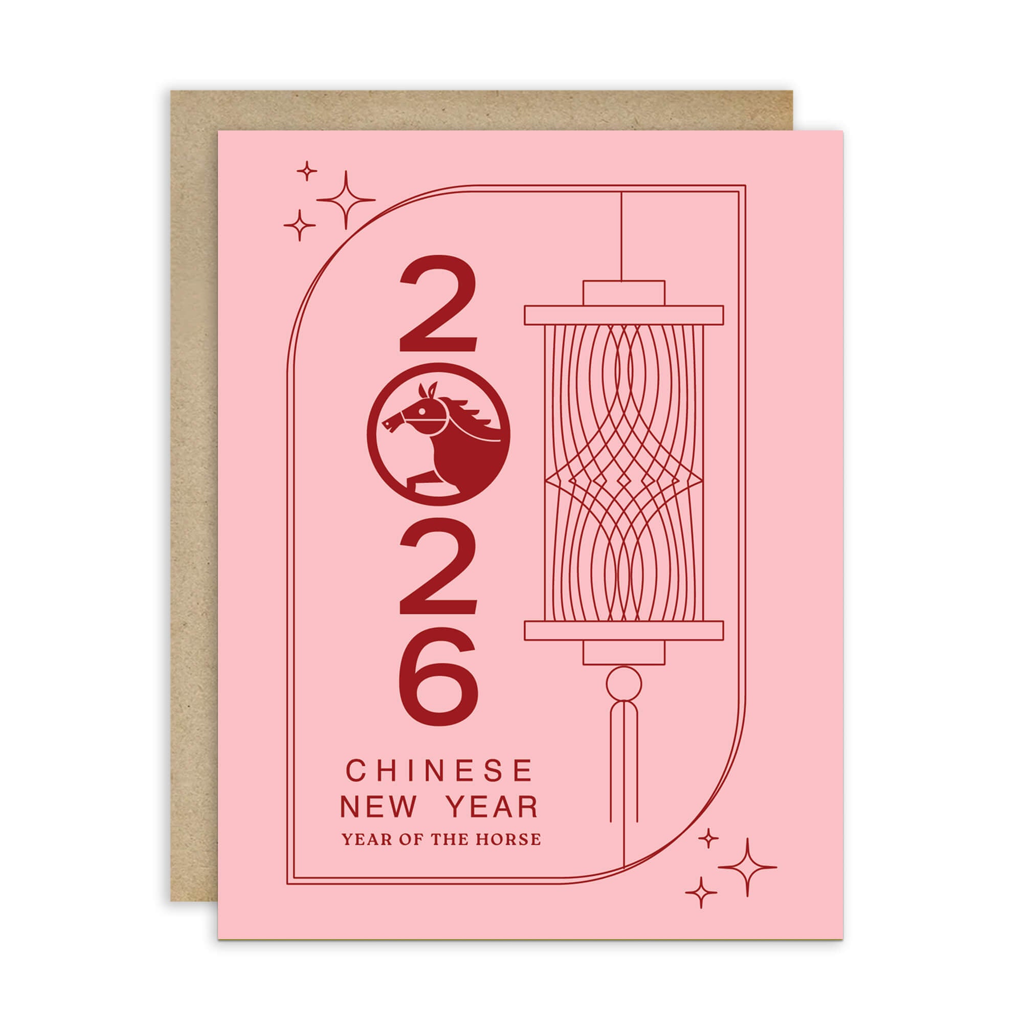 pink asian greeting Card with 2026 Chinese New Year design on a pink background