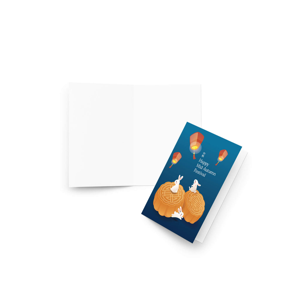 chinese asian inspired Greeting card with autumn-themed design on a white background