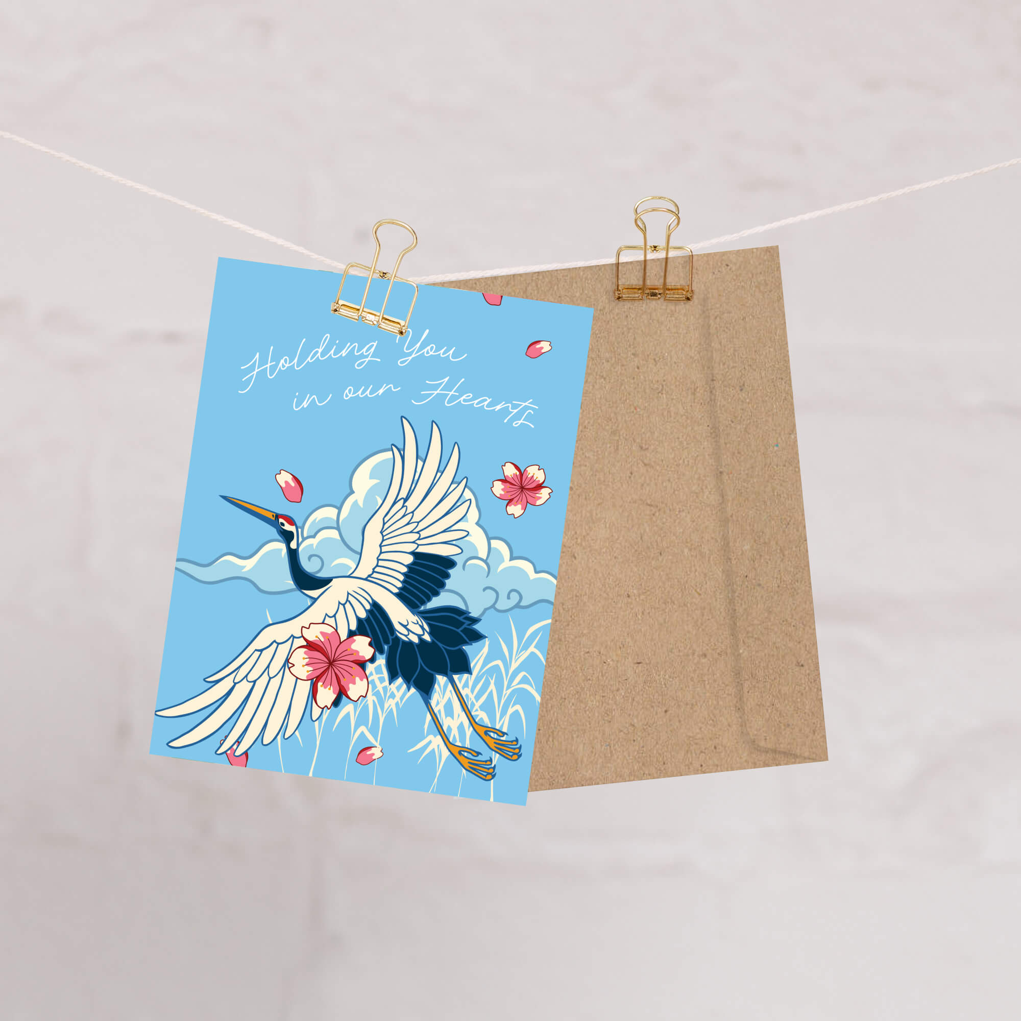 Crane Sympathy Card | Blue Japanese Bird Condolences Sorry for Your Loss