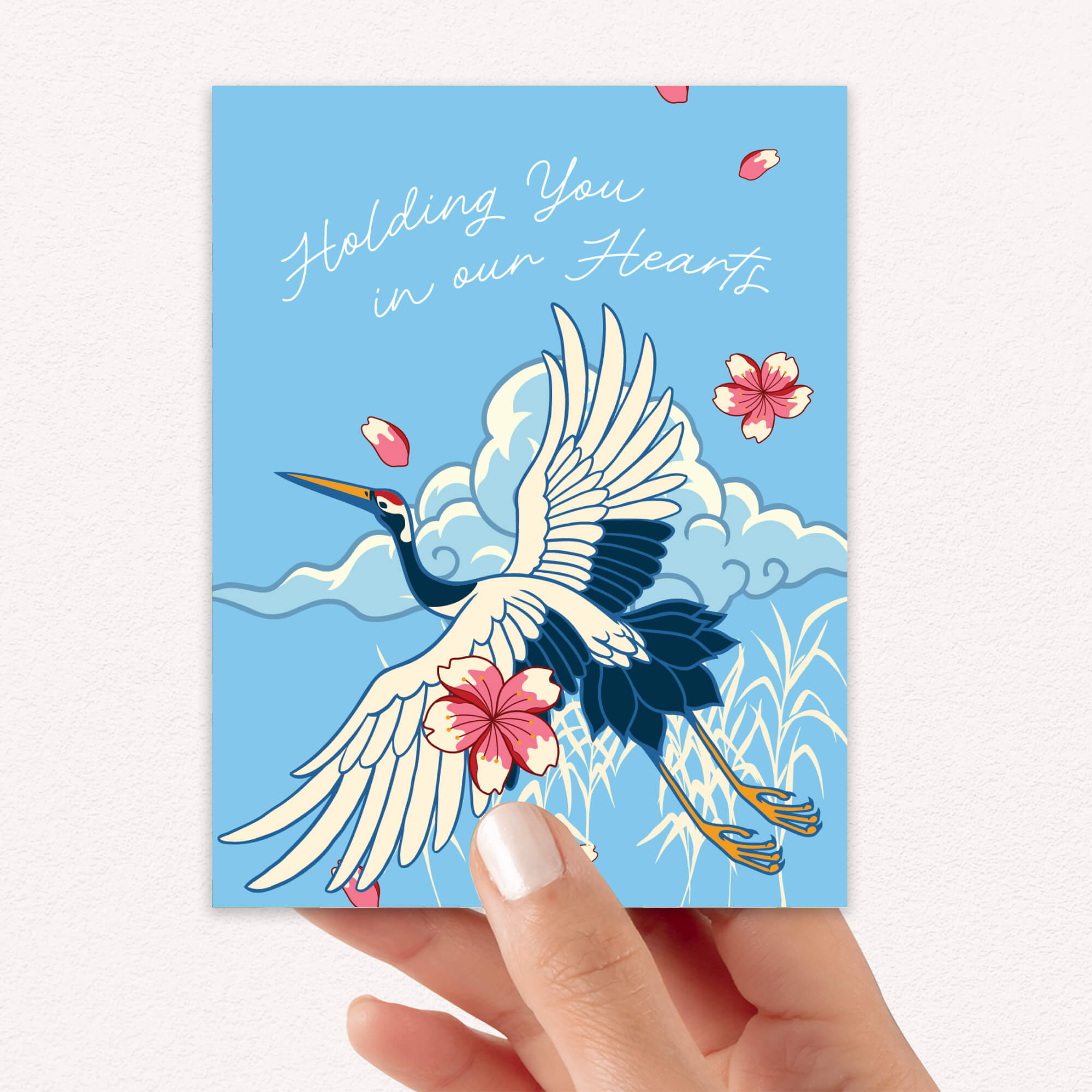 Crane Sympathy Card | Blue Japanese Bird Condolences Sorry for Your Loss