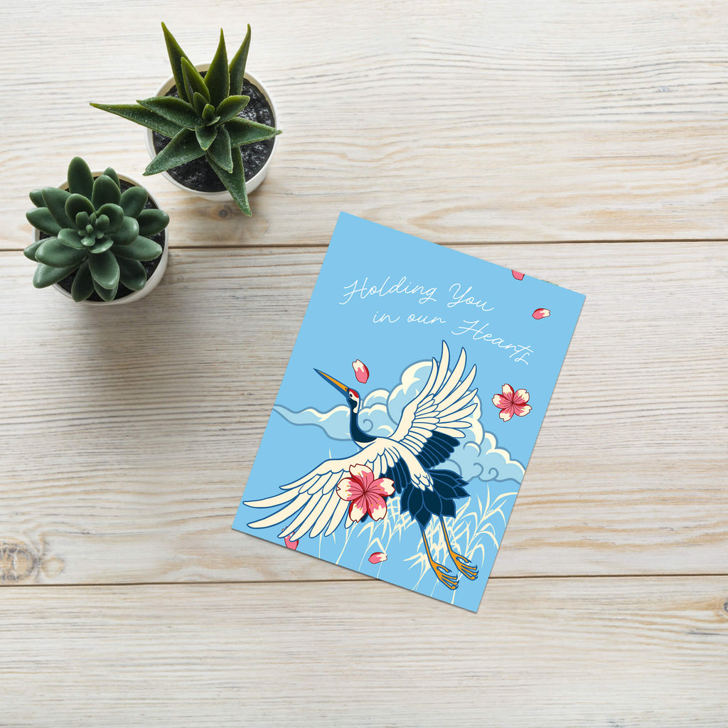 Crane Sympathy Card | Blue Japanese Bird Condolences Sorry for Your Loss