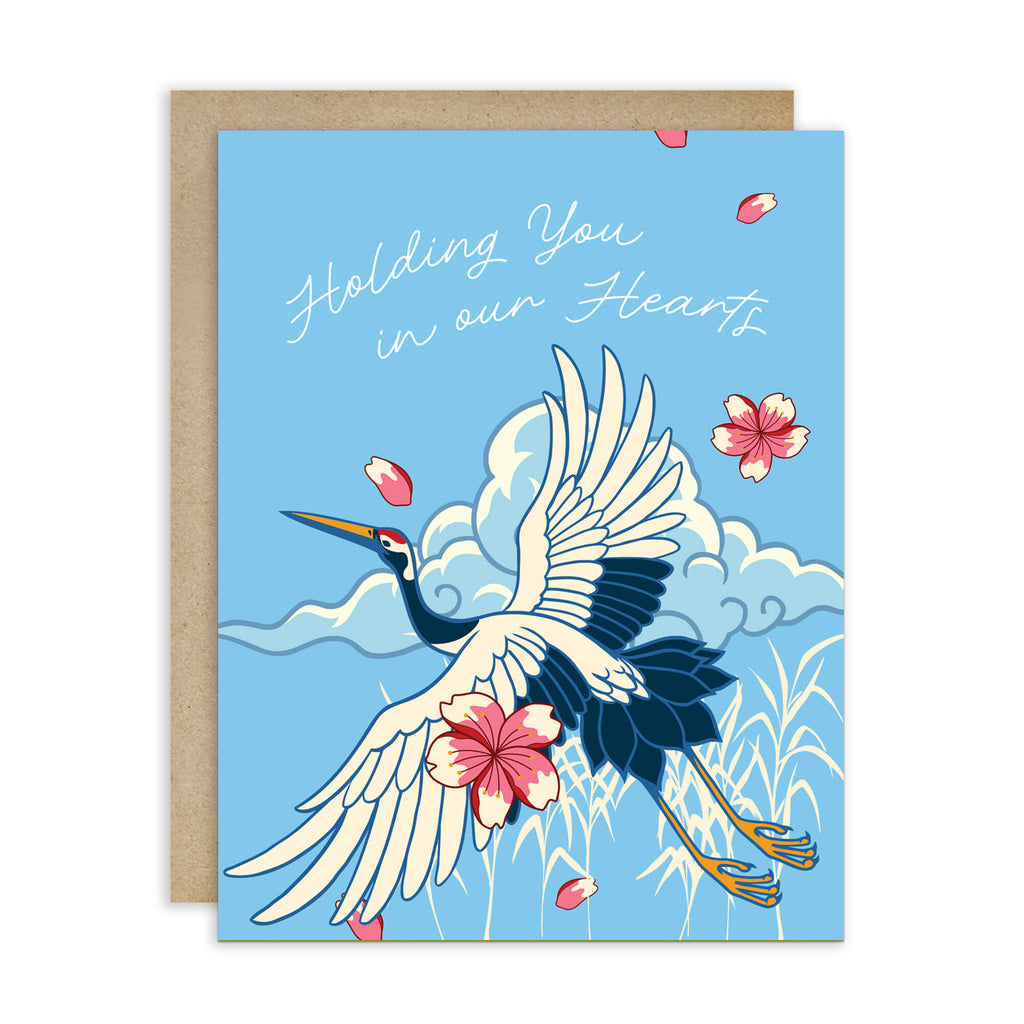 Crane Sympathy Card | Blue Japanese Bird Condolences Sorry for Your Loss