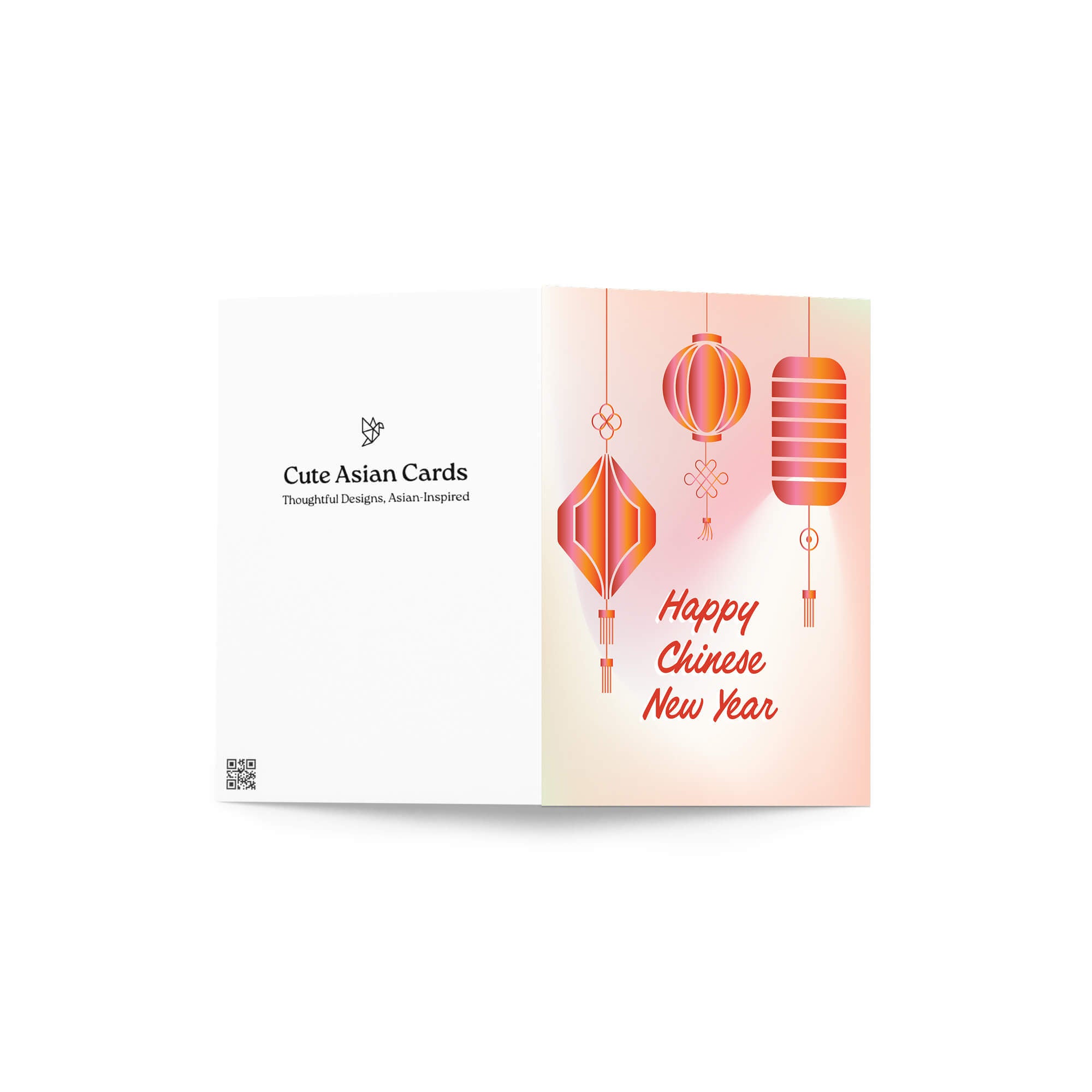 asian Greeting card with red lanterns and 'Happy Chinese New Year' text on a gradient background
