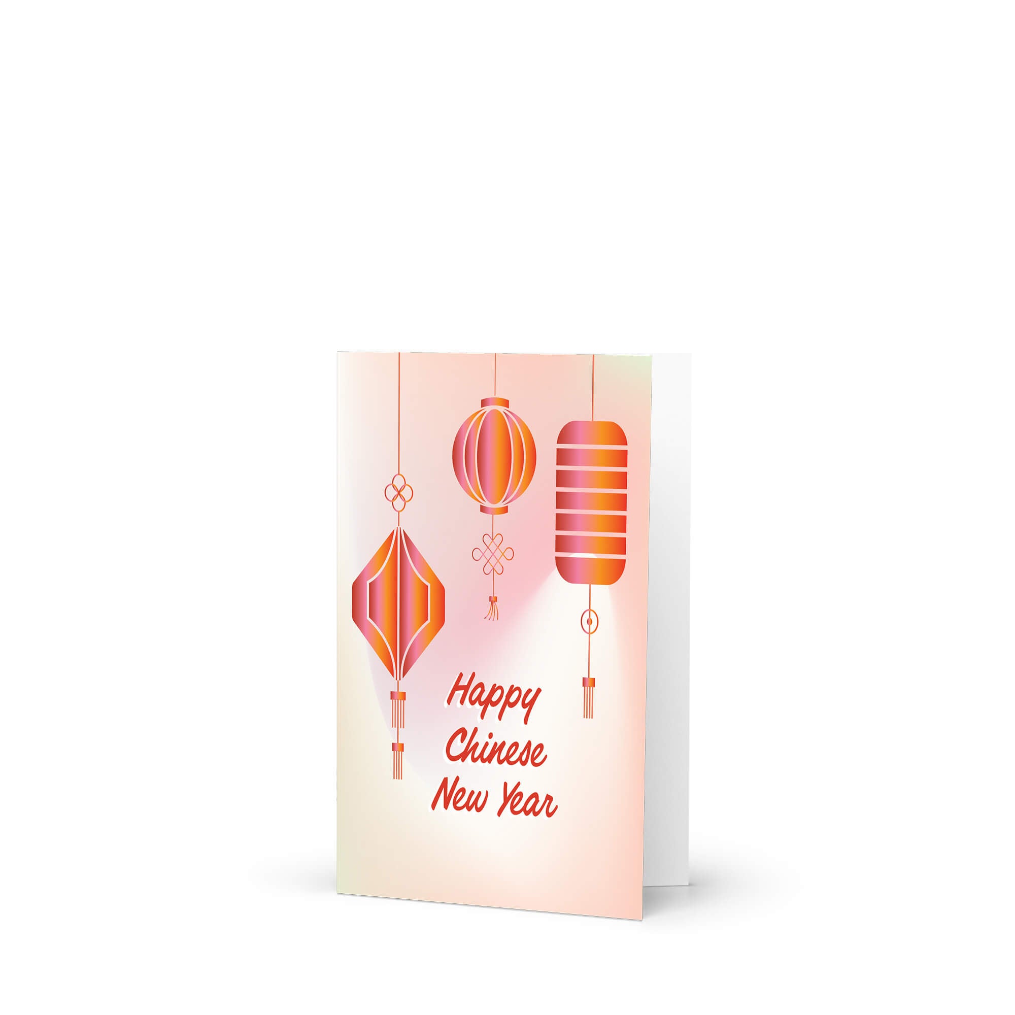 asian Greeting card with red lanterns and 'Happy Chinese New Year' text on a gradient background