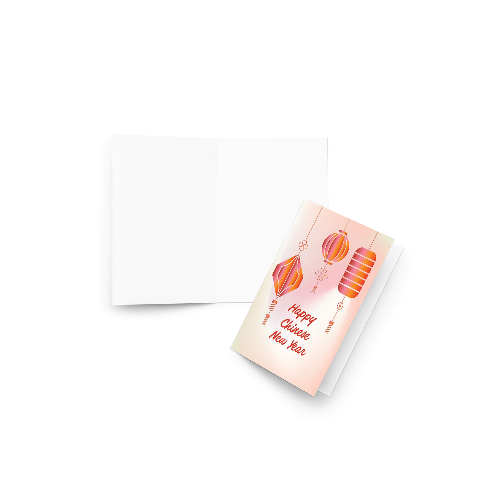 asian Greeting card with red lanterns and 'Happy Chinese New Year' text on a gradient background