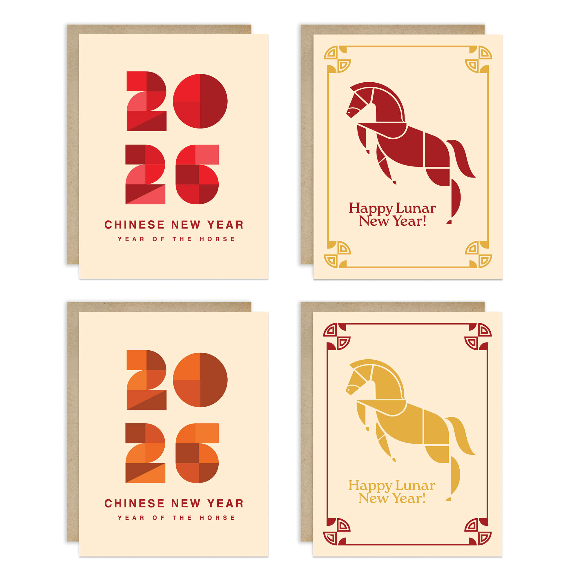 Geometric Lunar New Year Cards | 8 Assorted Cards + Envelopes Set