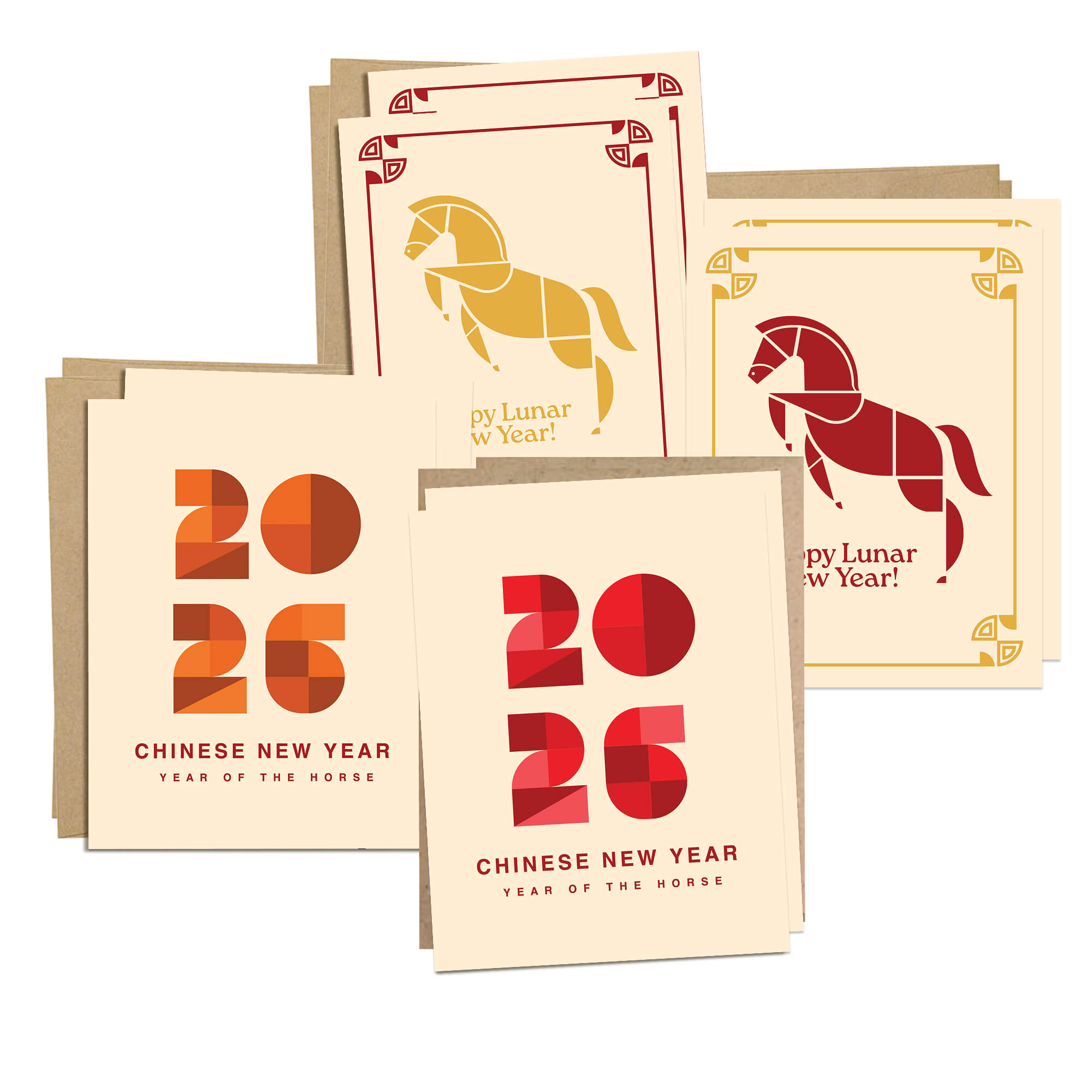 Geometric Lunar New Year Cards | 8 Assorted Cards + Envelopes Set