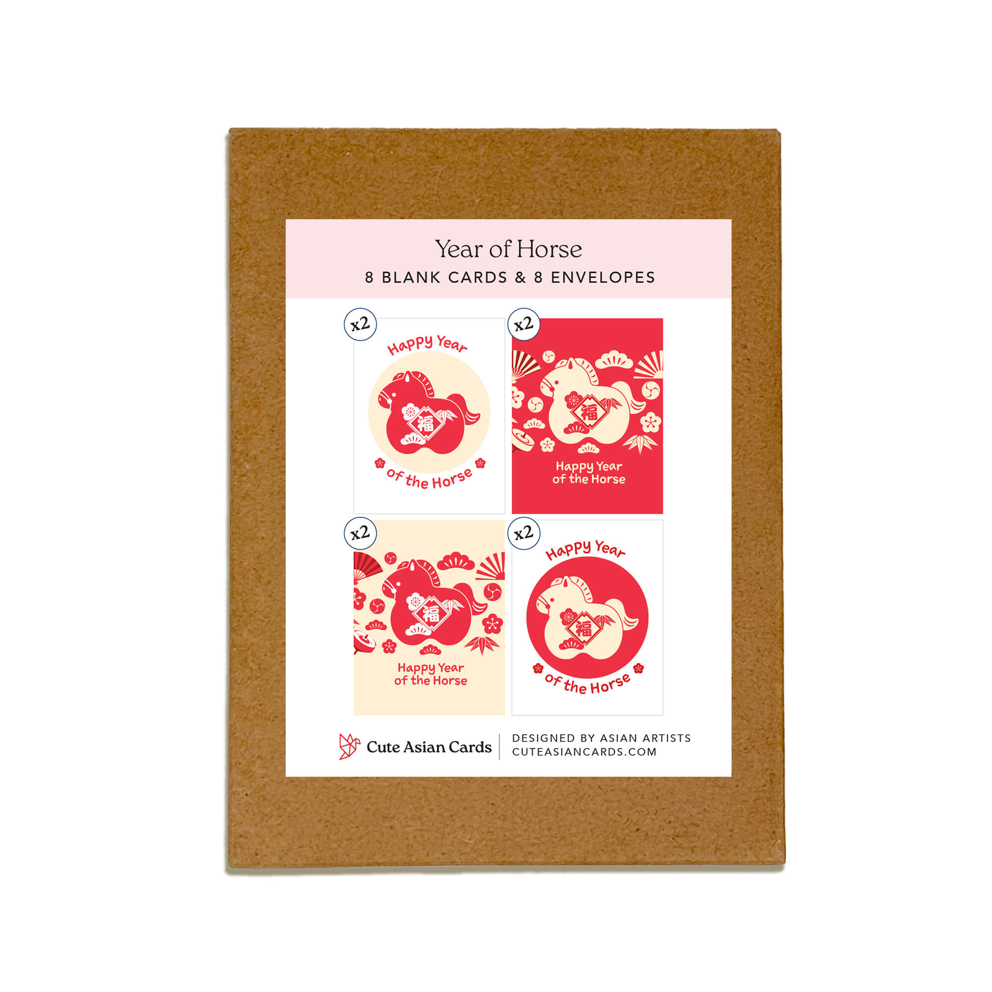 Fire Horse Lunar New Year Cards | 8 Assorted Cards + Envelopes Set
