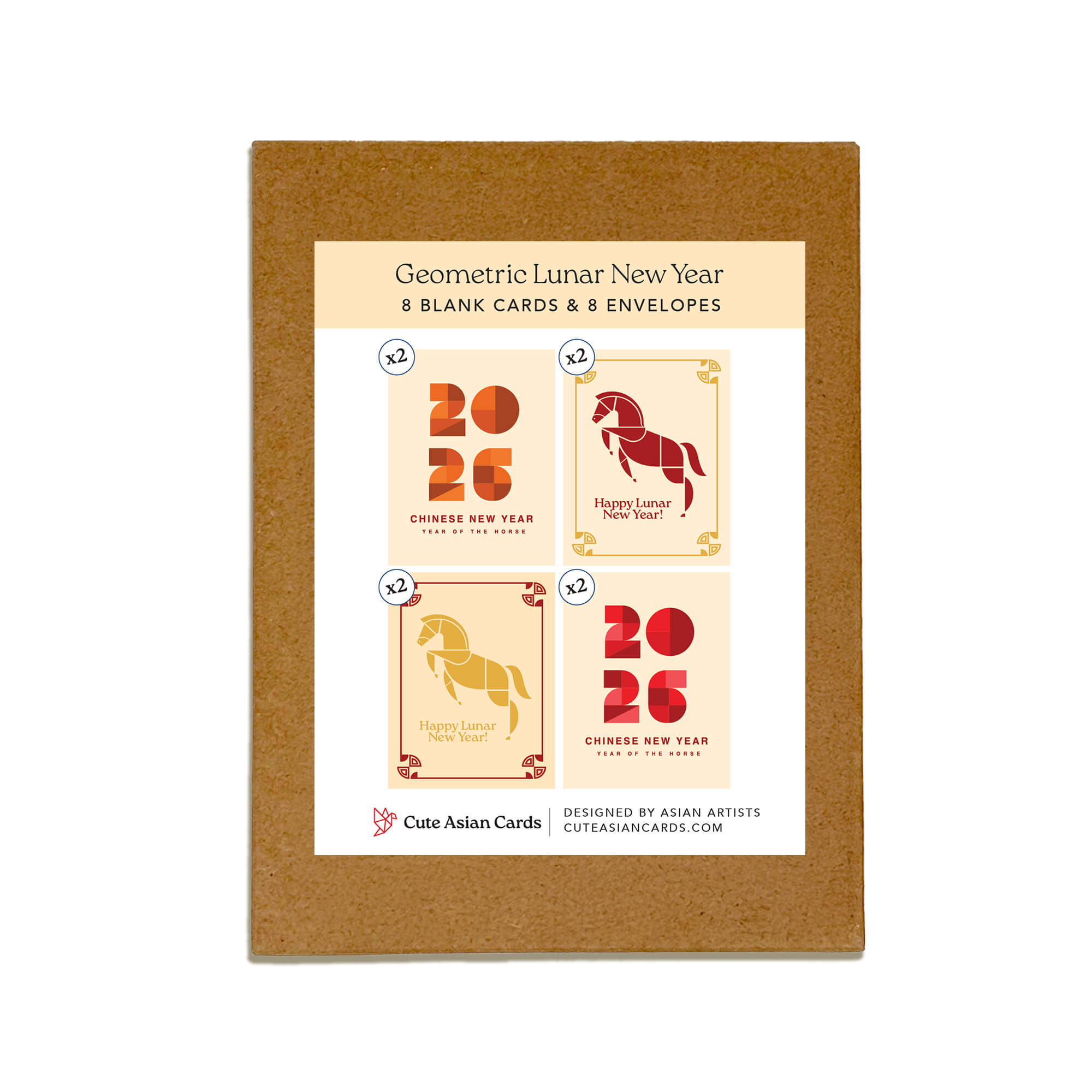 Geometric Lunar New Year Cards | 8 Assorted Cards + Envelopes Set