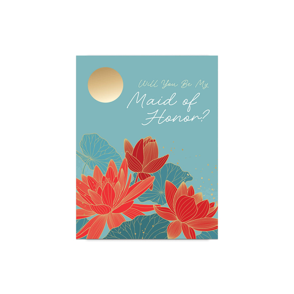 Maid of Honor Card |  Lotus Flower Gold Moon Asian Floral MOH Proposal Card
