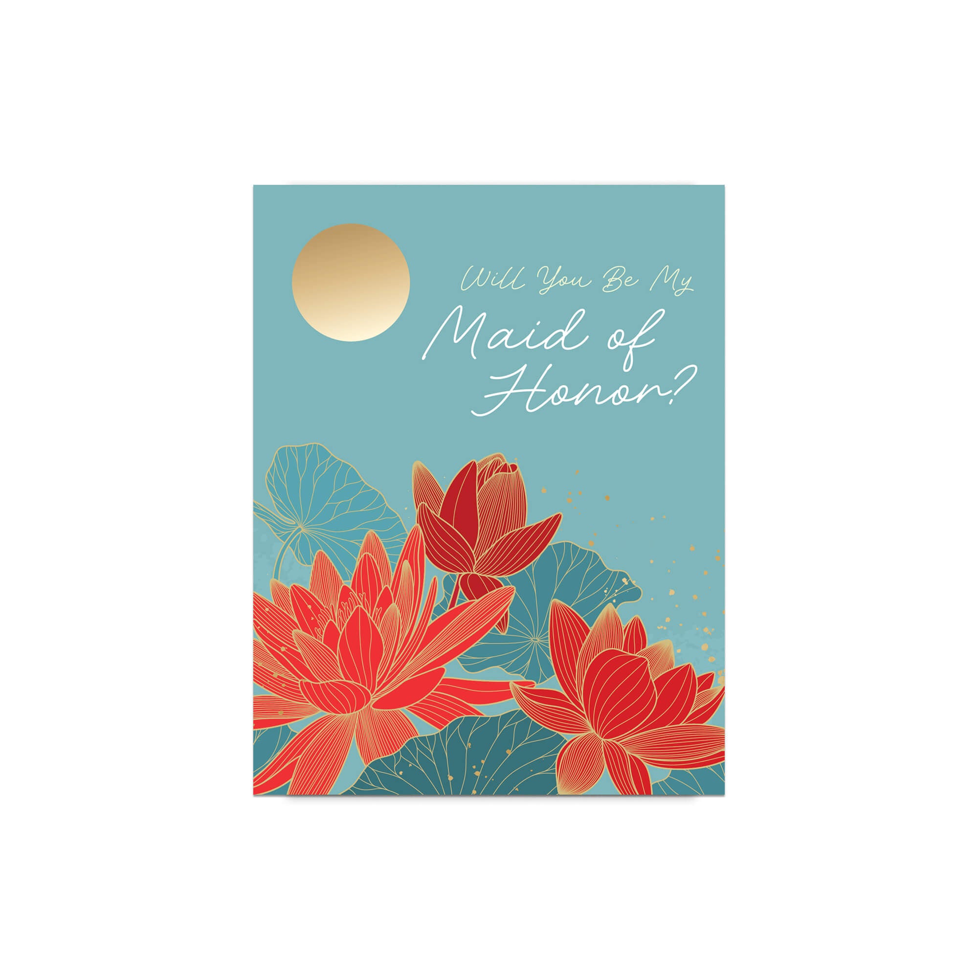 Maid of Honor Card |  Lotus Flower Gold Moon Asian Floral MOH Proposal Card