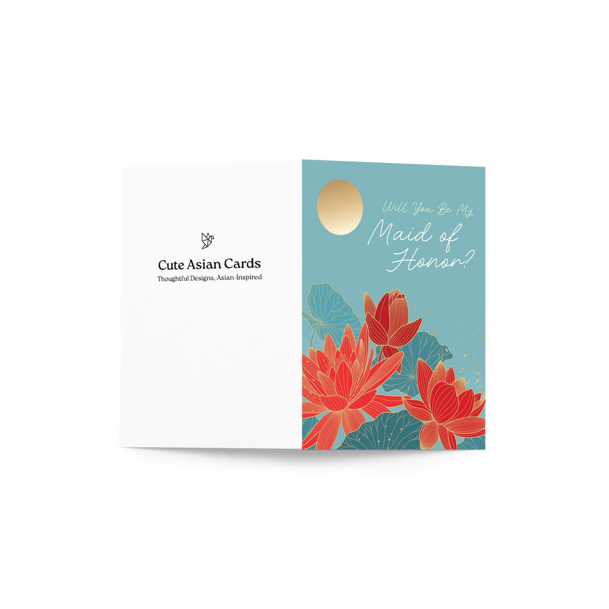 Maid of Honor Card |  Lotus Flower Gold Moon Asian Floral MOH Proposal Card