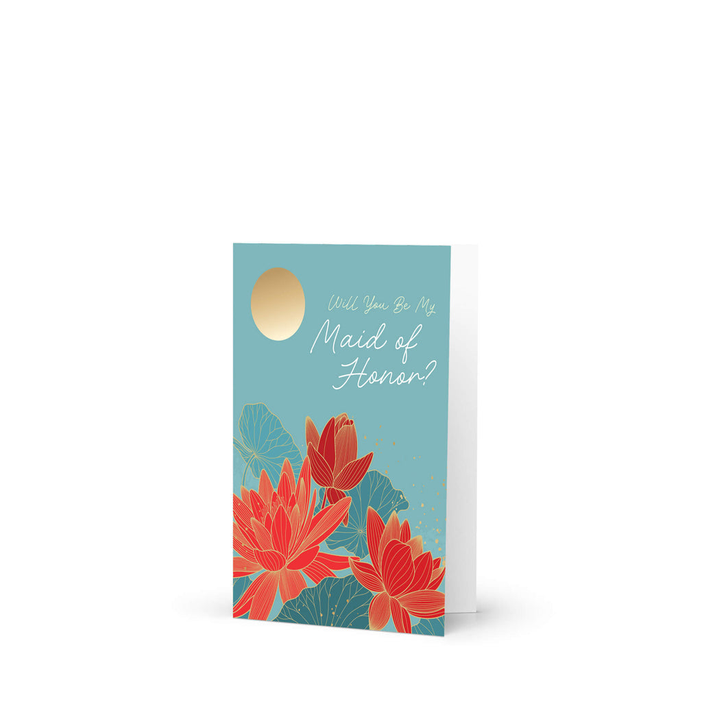 Maid of Honor Card |  Lotus Flower Gold Moon Asian Floral MOH Proposal Card