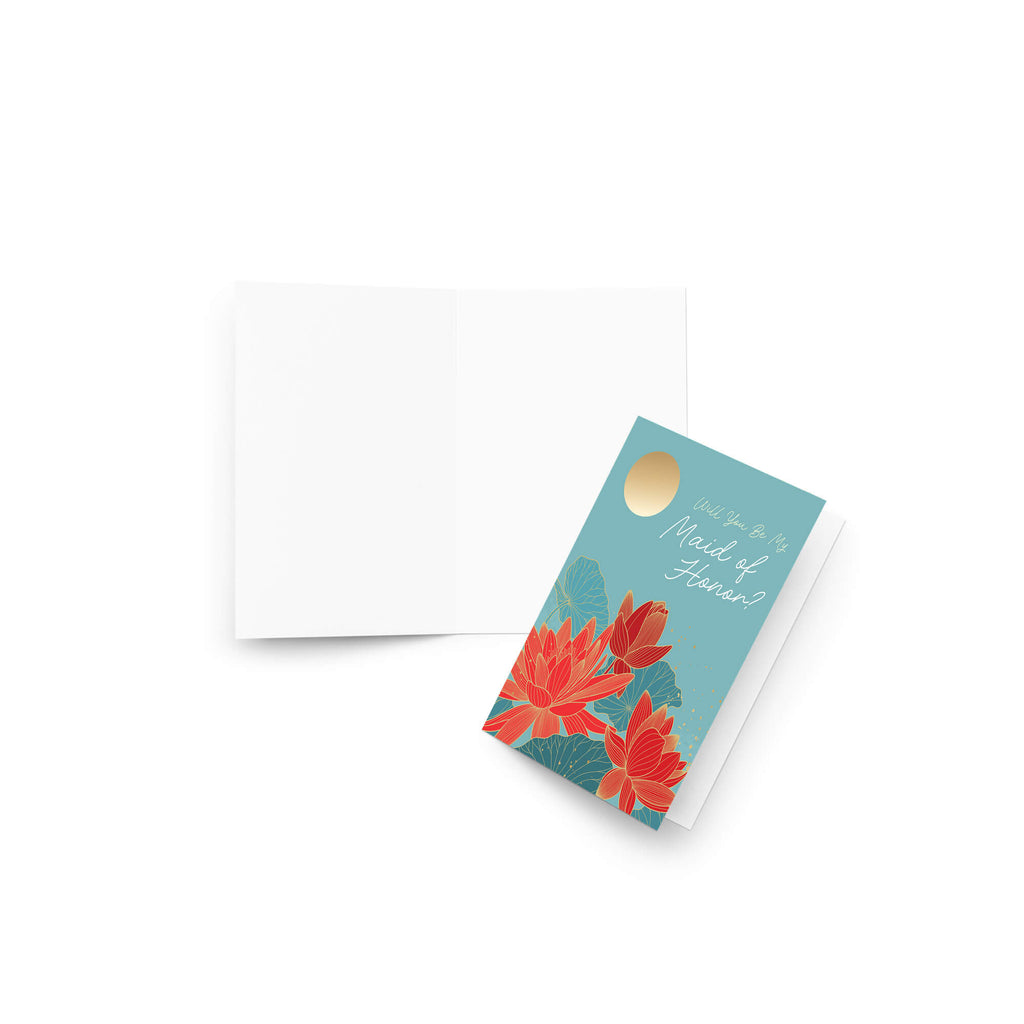 Maid of Honor Card |  Lotus Flower Gold Moon Asian Floral MOH Proposal Card