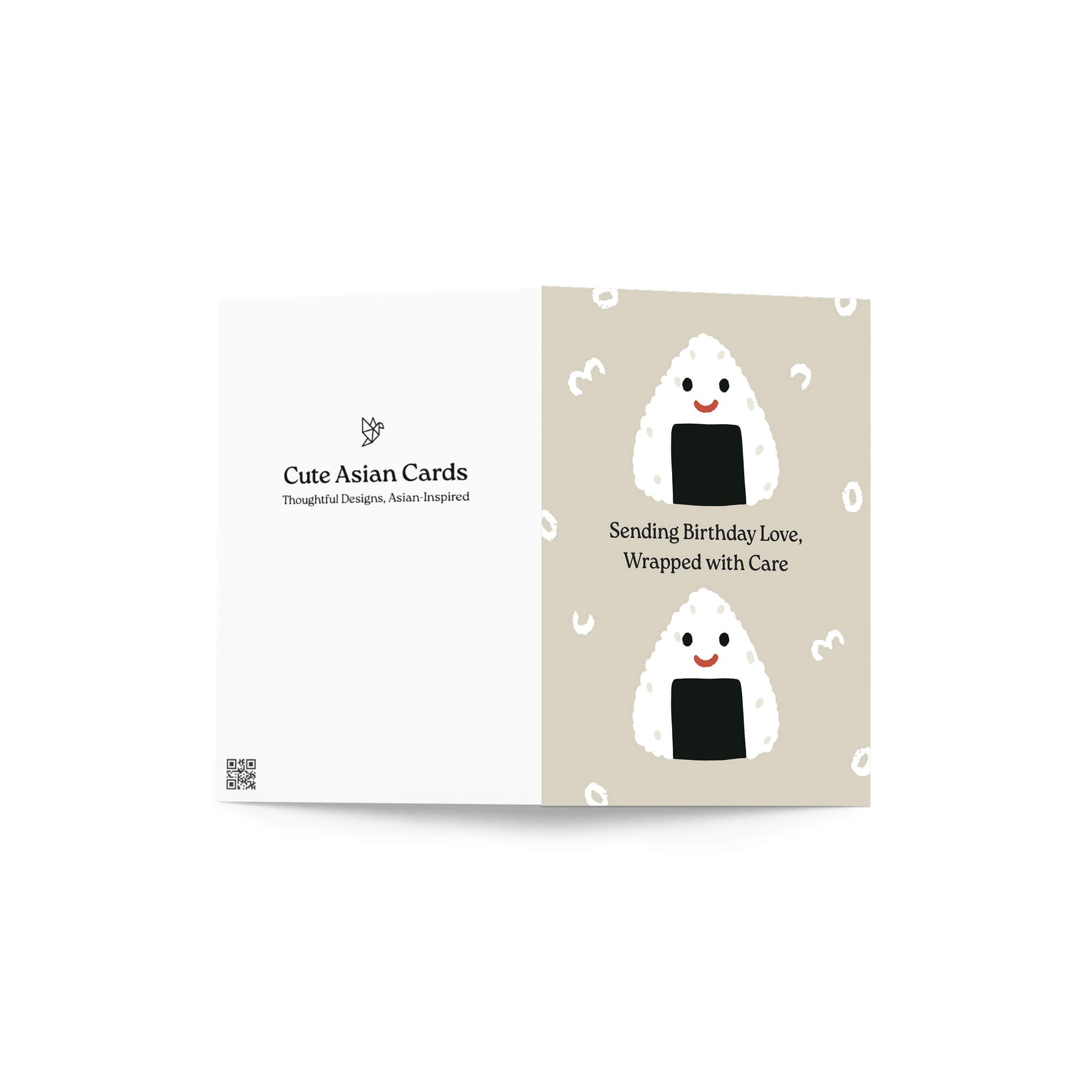 Card with a cartoon character and text on a beige background