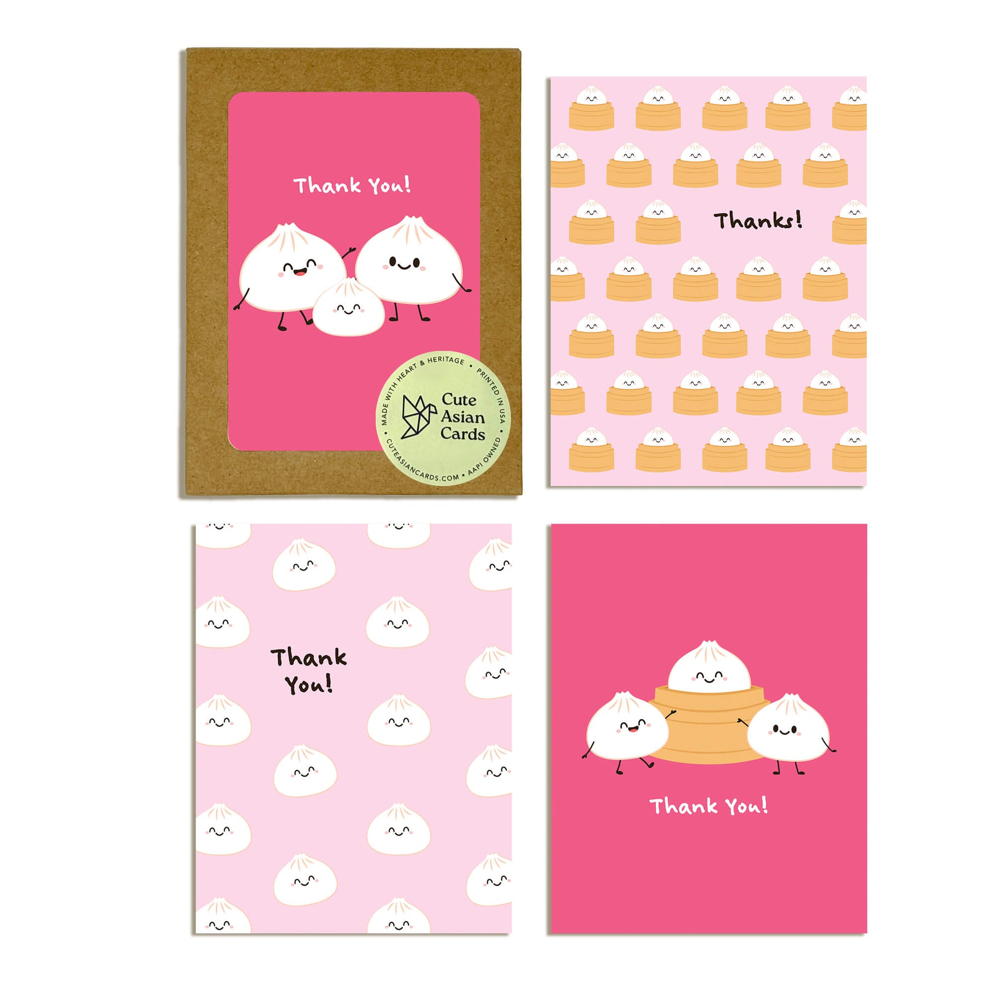 pink chinese baby shower thank you 1st birthday cute soup dumpling bao assorted greeting cards