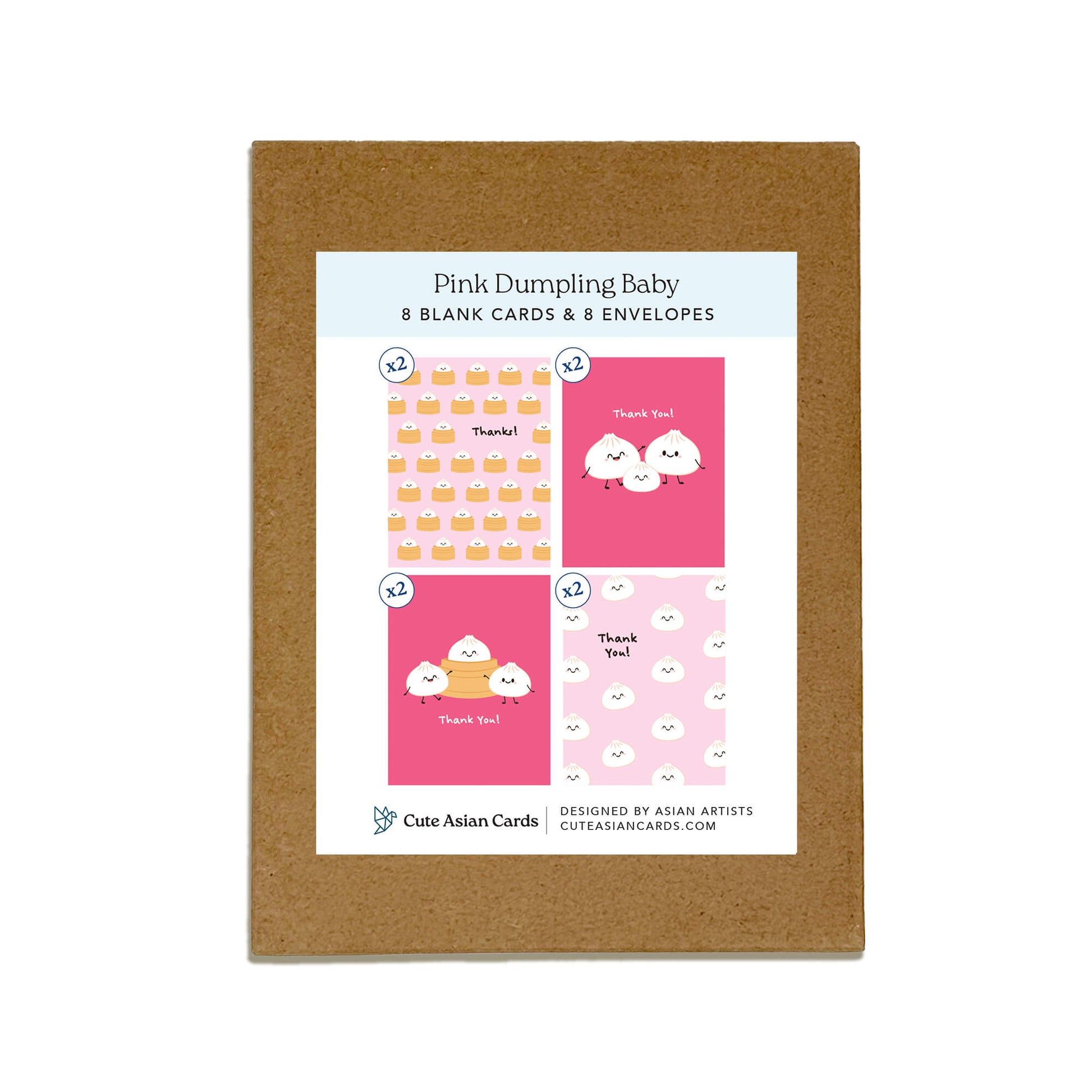 pink chinese baby shower thank you 1st birthday cute soup dumpling bao assorted greeting cards