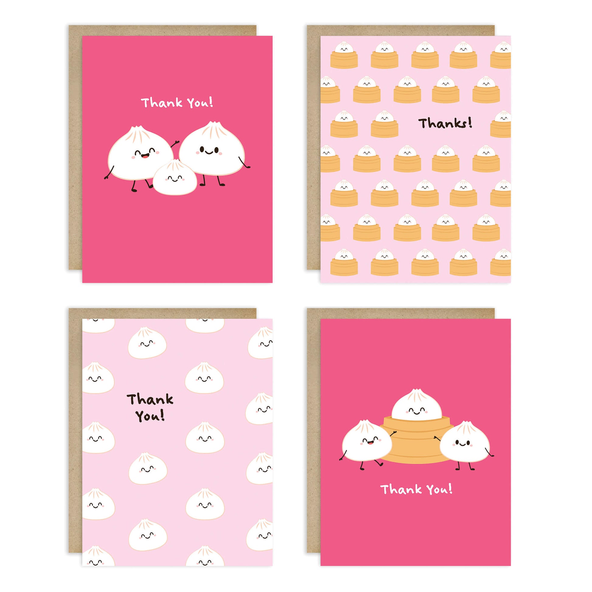pink chinese baby shower thank you 1st birthday cute soup dumpling bao assorted greeting cards