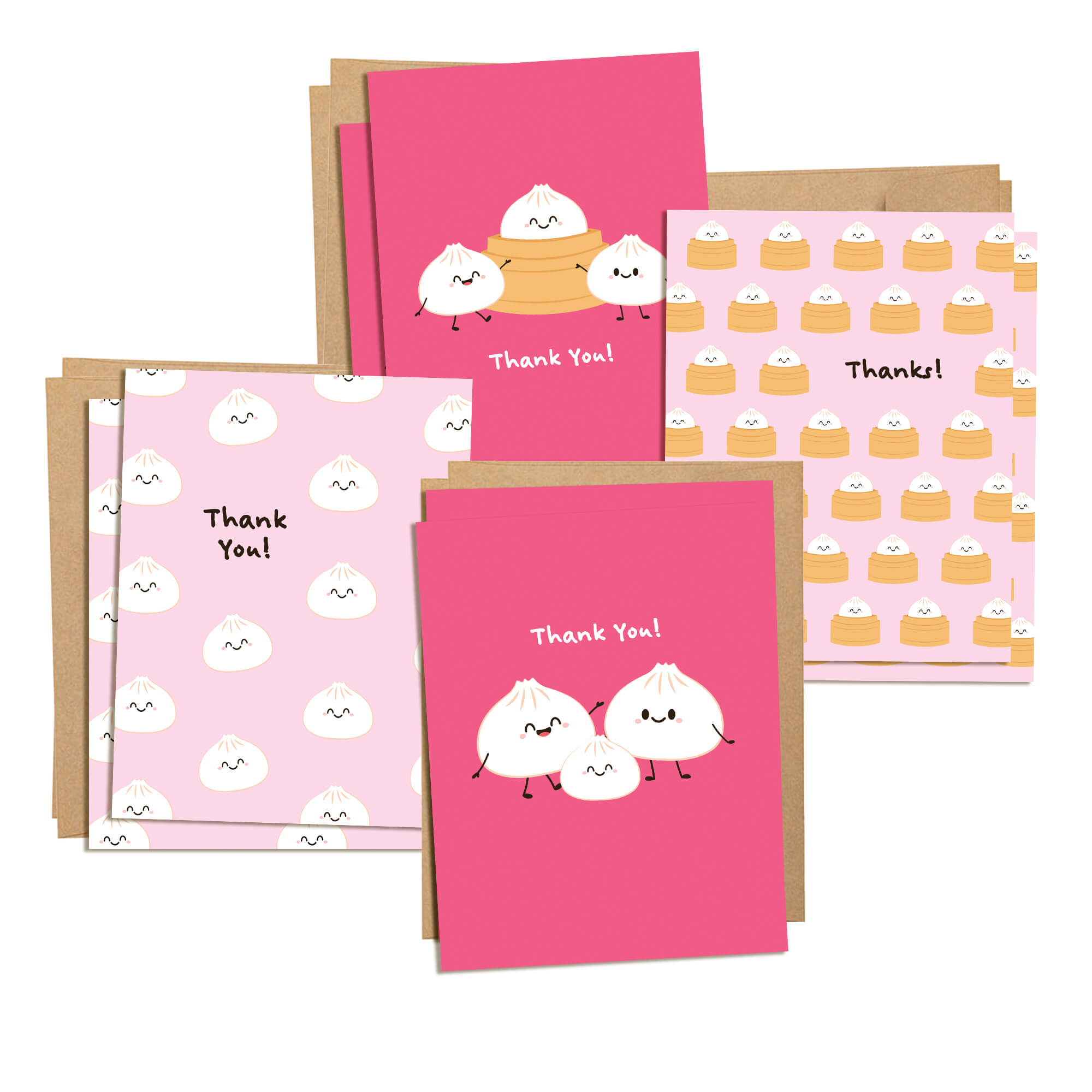 pink chinese baby shower thank you 1st birthday cute soup dumpling bao assorted greeting cards