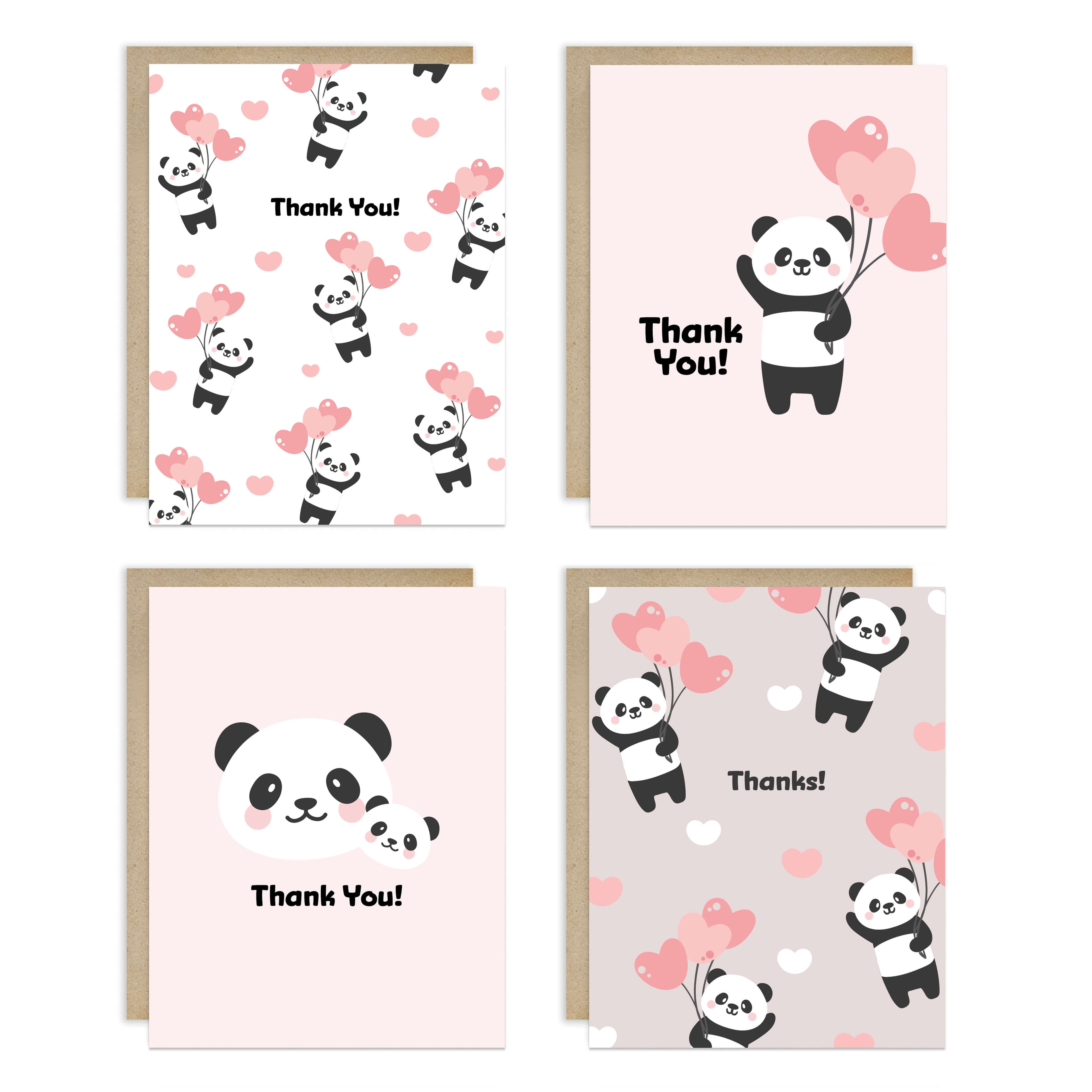 pink panda cute baby shower thank you cards assorted boxed set pack of 8