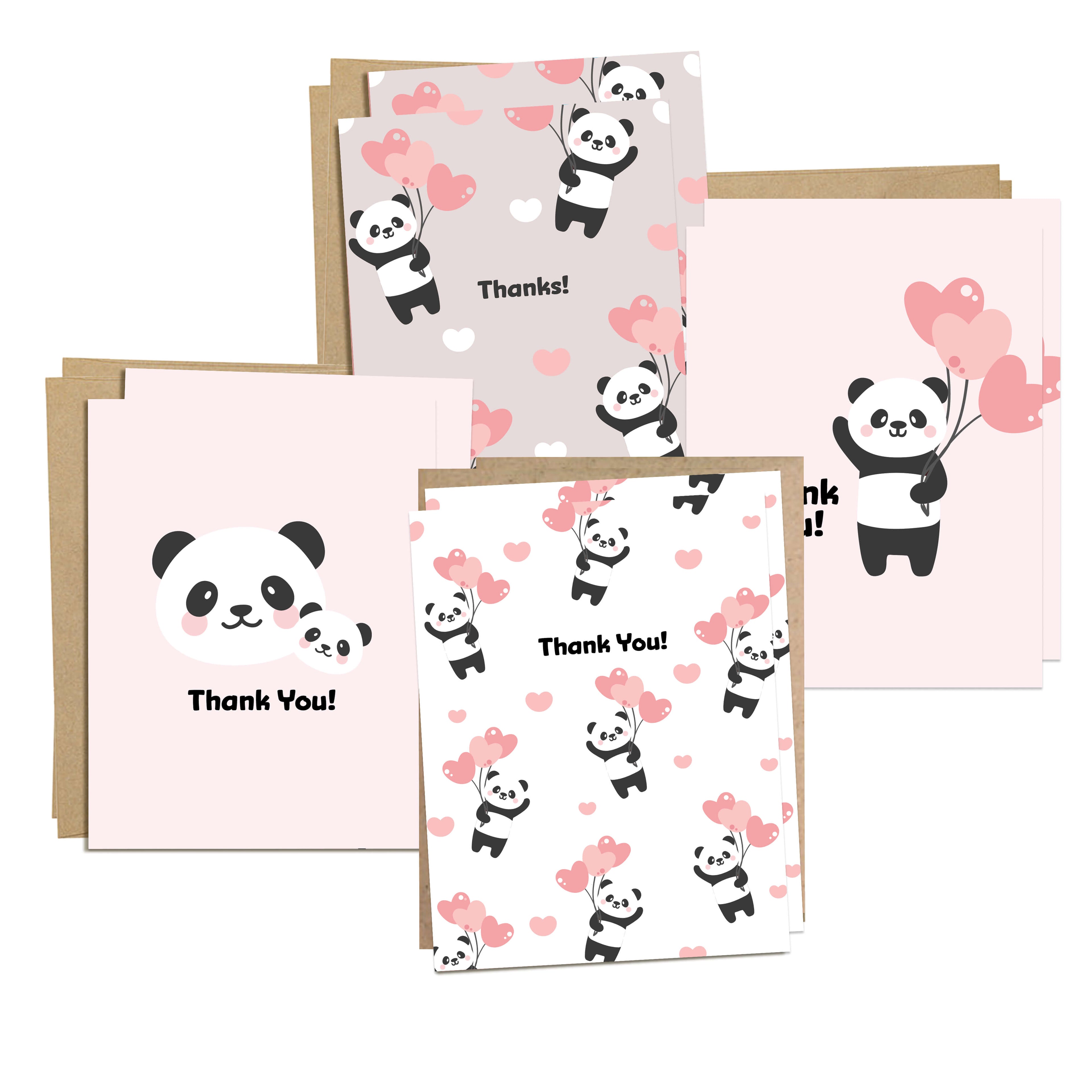 pink panda cute baby shower thank you cards assorted boxed set pack of 8