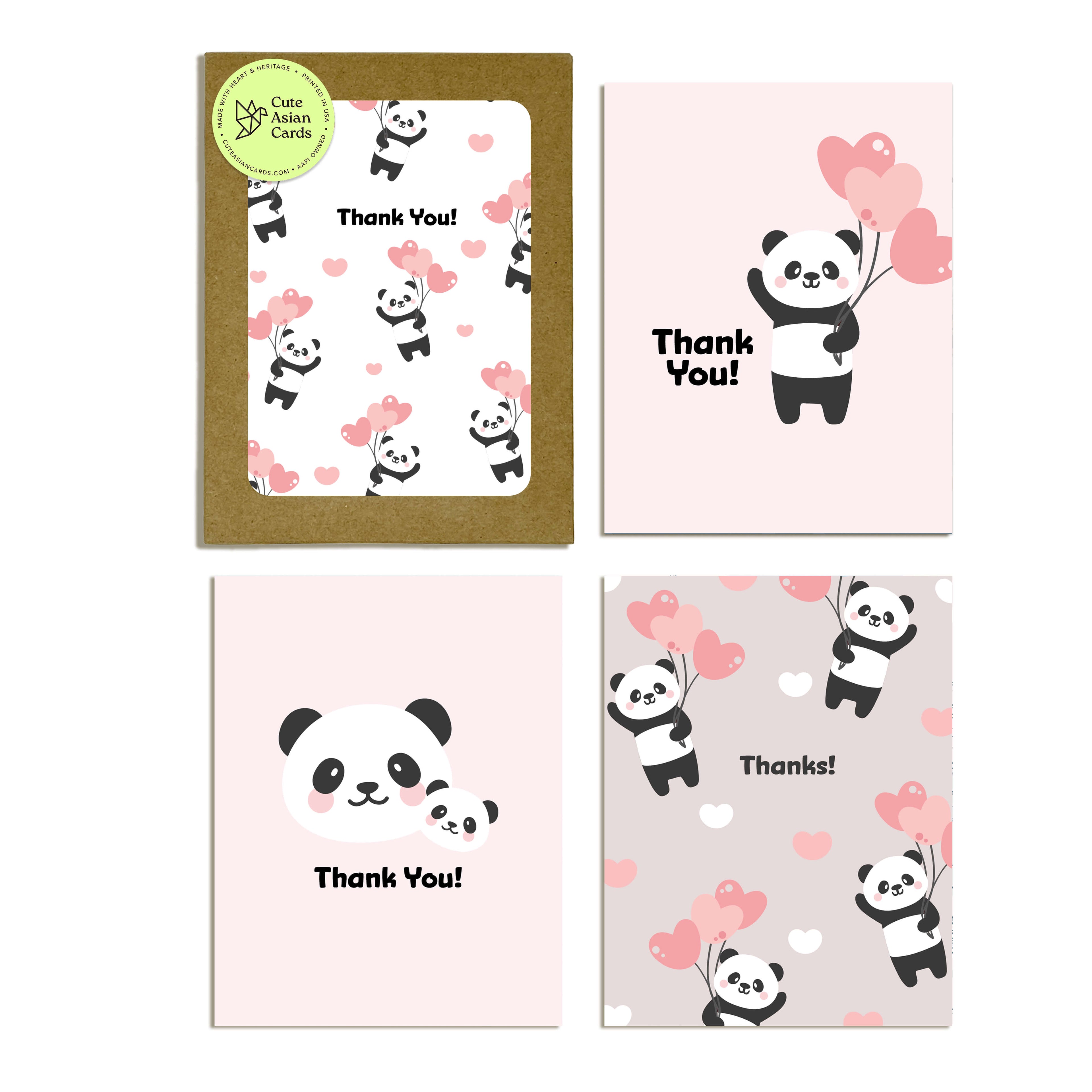 pink panda cute baby shower thank you cards assorted boxed set pack of 8