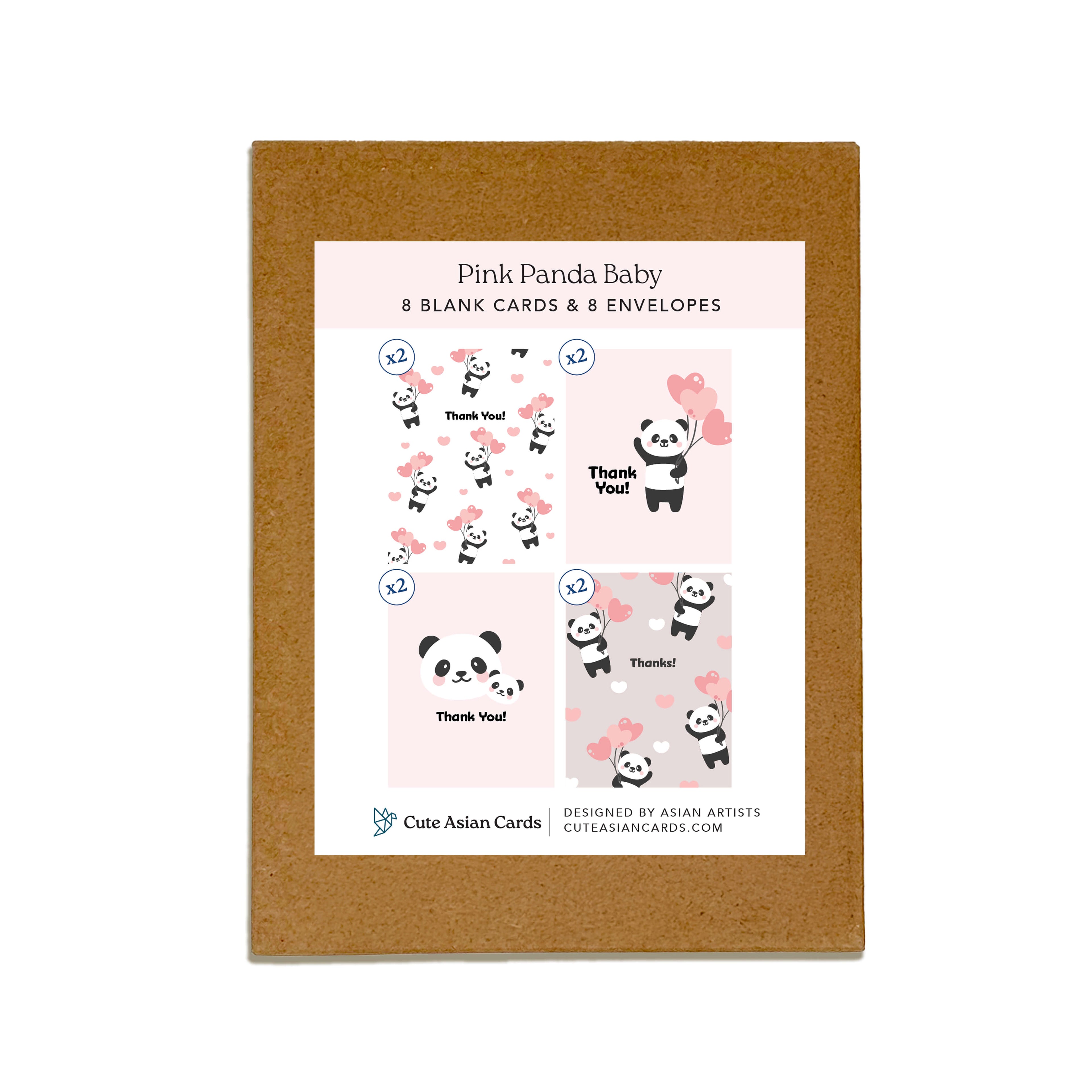 pink panda cute baby shower thank you cards assorted boxed set pack of 8