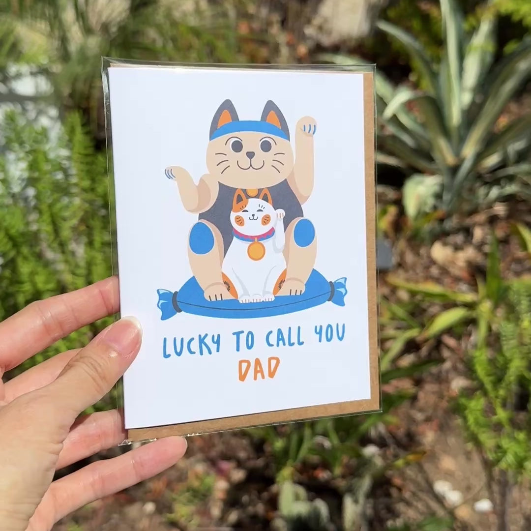 Lucky Cat Father's Day Card | Funny Japanese Maneki Neko Pun for Dad