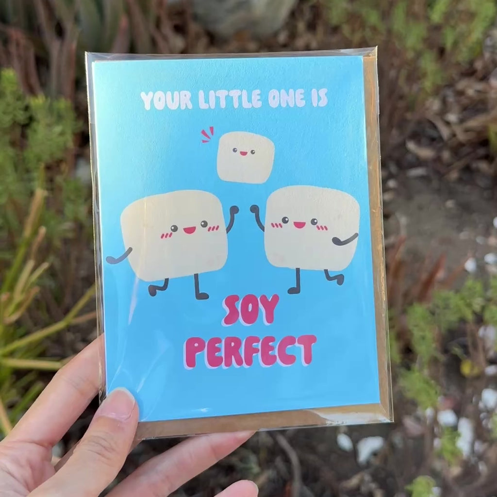 Tofu Baby Shower Card | Blue Funny Soy Perfect New Baby Pun Newborn