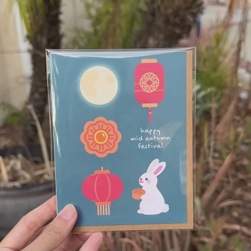 Moon & Lantern Mid-Autumn Festival Cards | Rabbit Asian Greetings