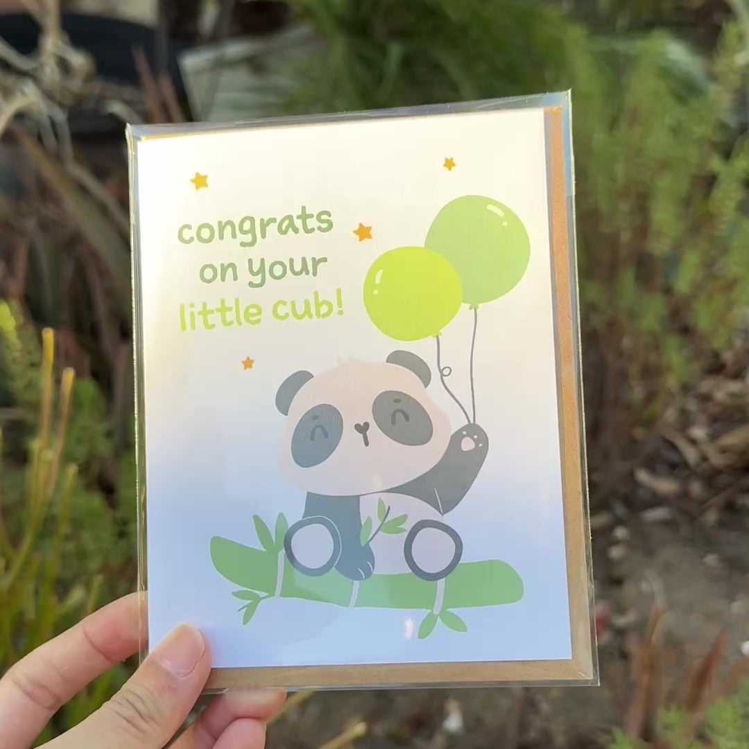Panda Baby Shower Card | Green Animal New Baby Newborn Congratulations