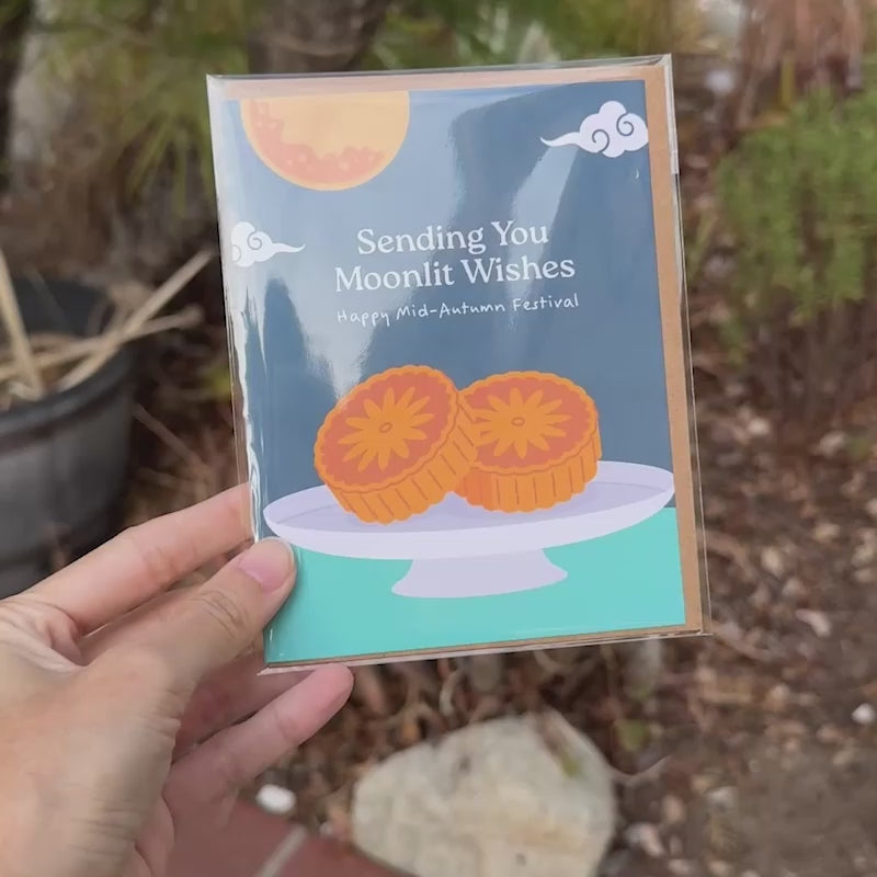 Moonlit Wishes Mid-Autumn Festival Greeting Card | Moon Cake Food Snacks