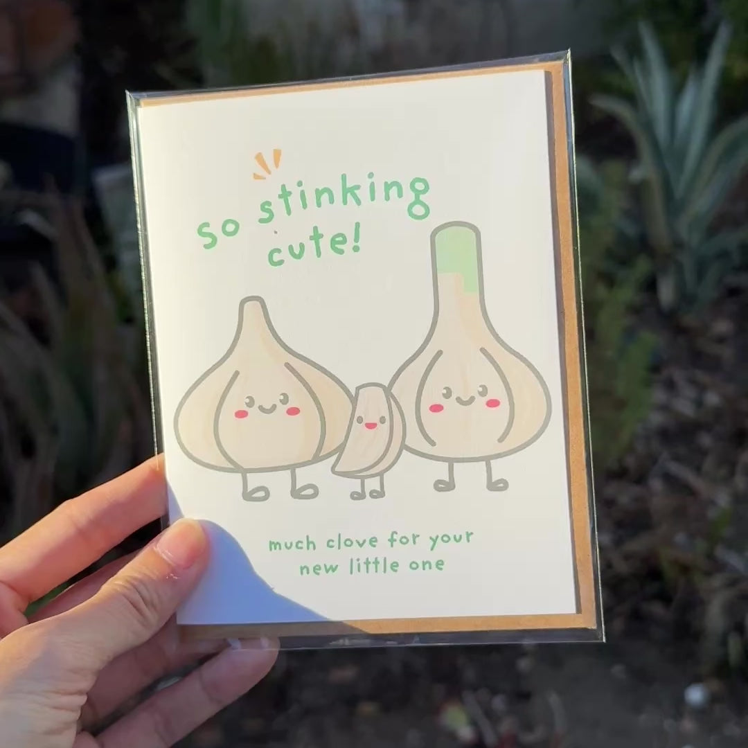 Garlic Baby Shower Card | Funny Stinking New Baby Pun Newborn Congratulations
