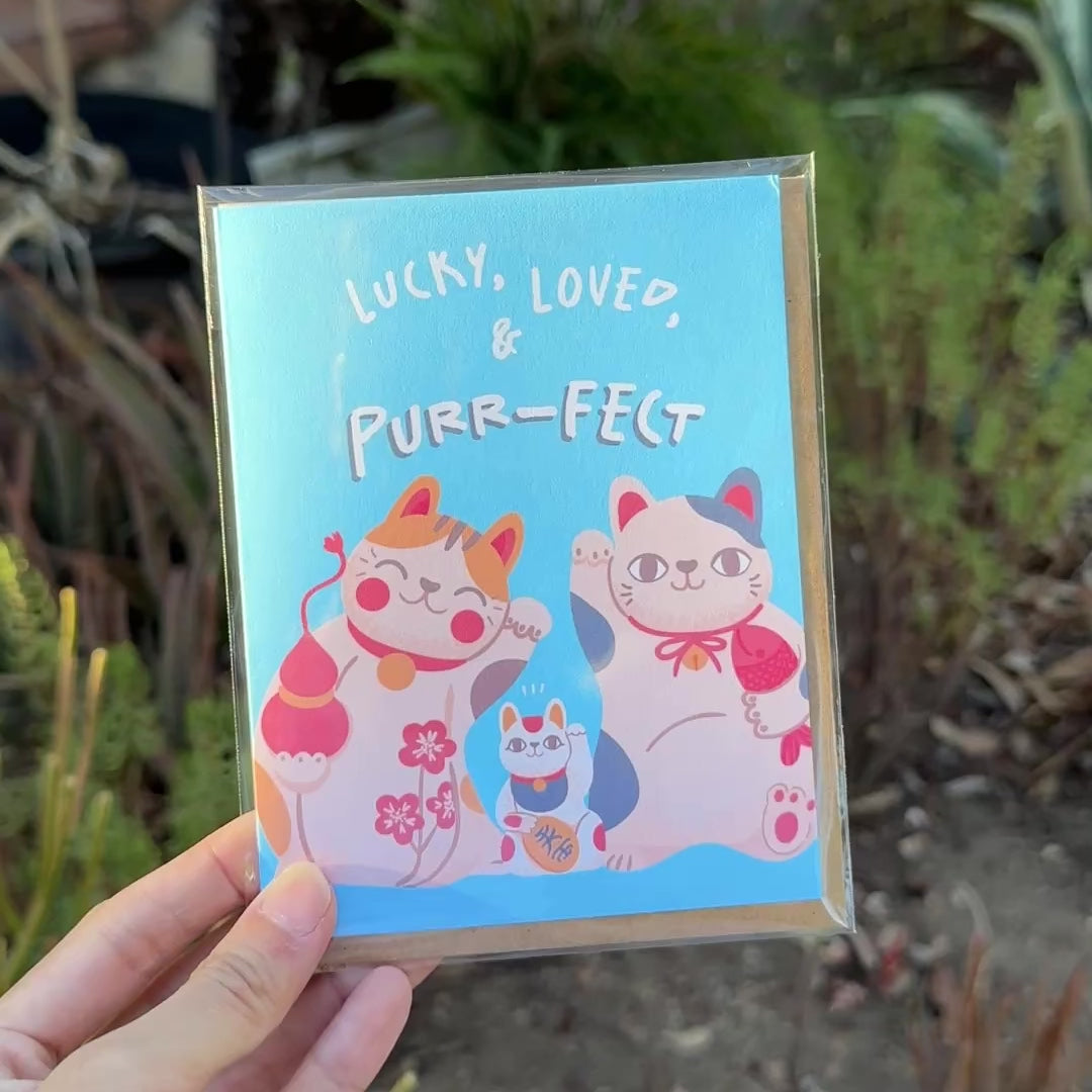Lucky Cat New Baby Card | Blue Japanese Maneki Neko Funny Baby Shower