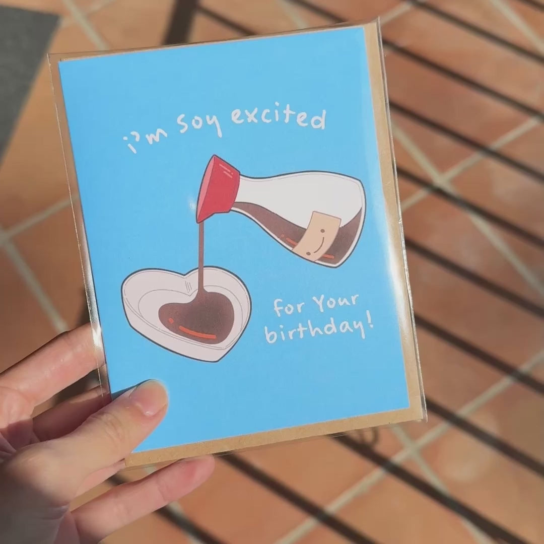 Soy Excited Cute Birthday Cards | Asian Sauce Food Snacks Greeting