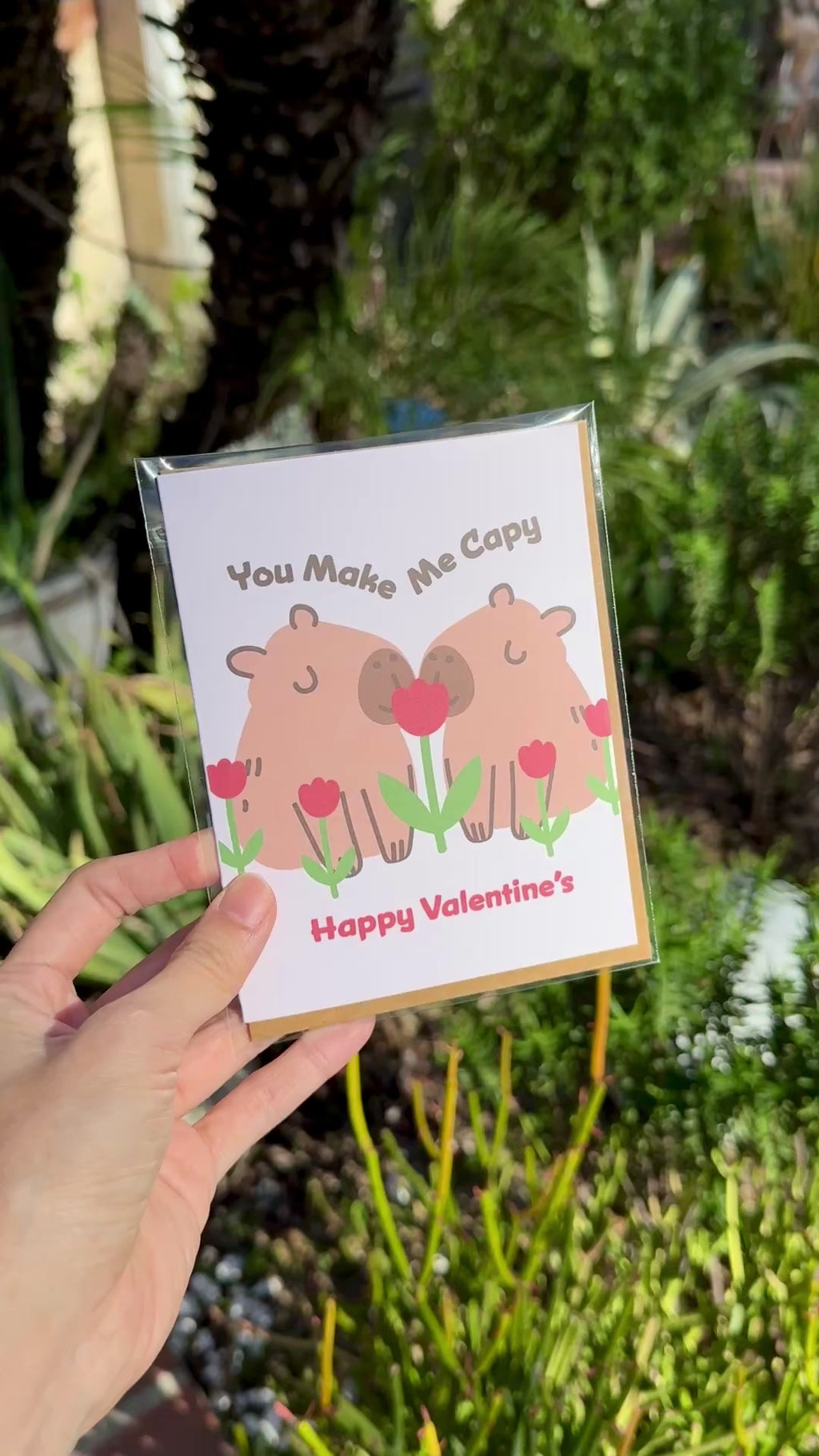 Make Me Capy Valentine’s Day Card | Capybara Pair & Tulips