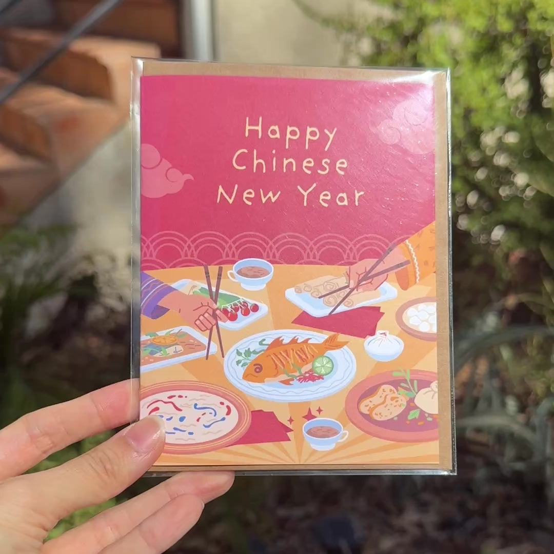Lunar New Year Card | Red Reunion Dinner Fish Feast