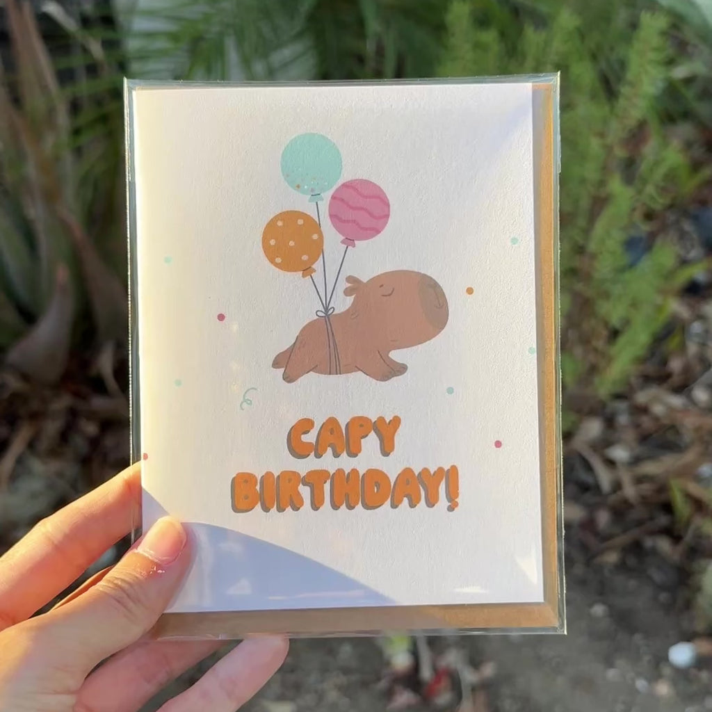 Capybara Birthday Card | Yellow Funny Balloon Animal Pun Happy Birthday