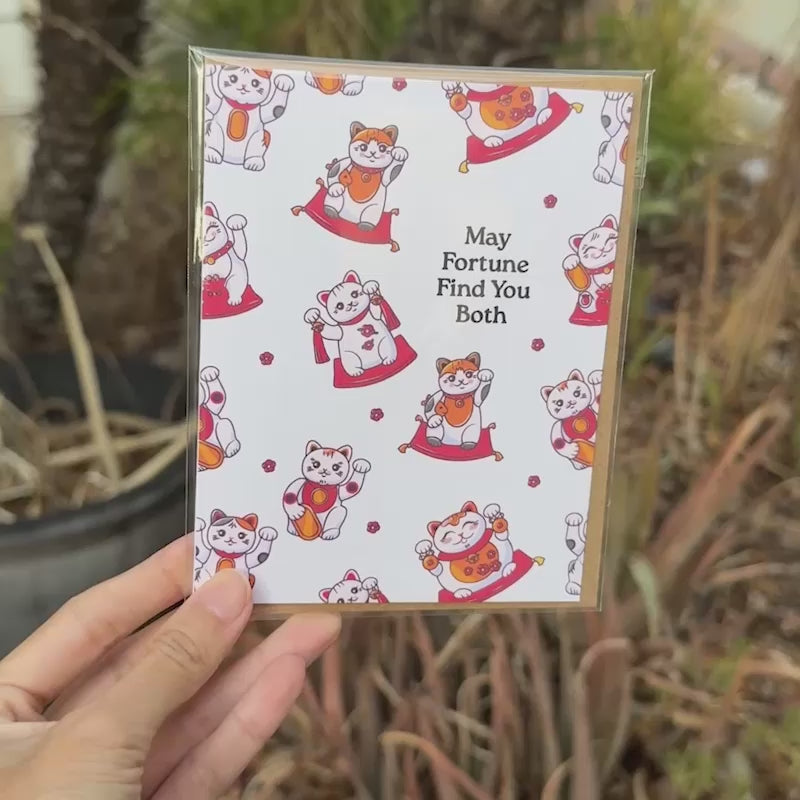 Fortune Find You Asian Wedding Cards | Japanese Maneki Neko Lucky Cat