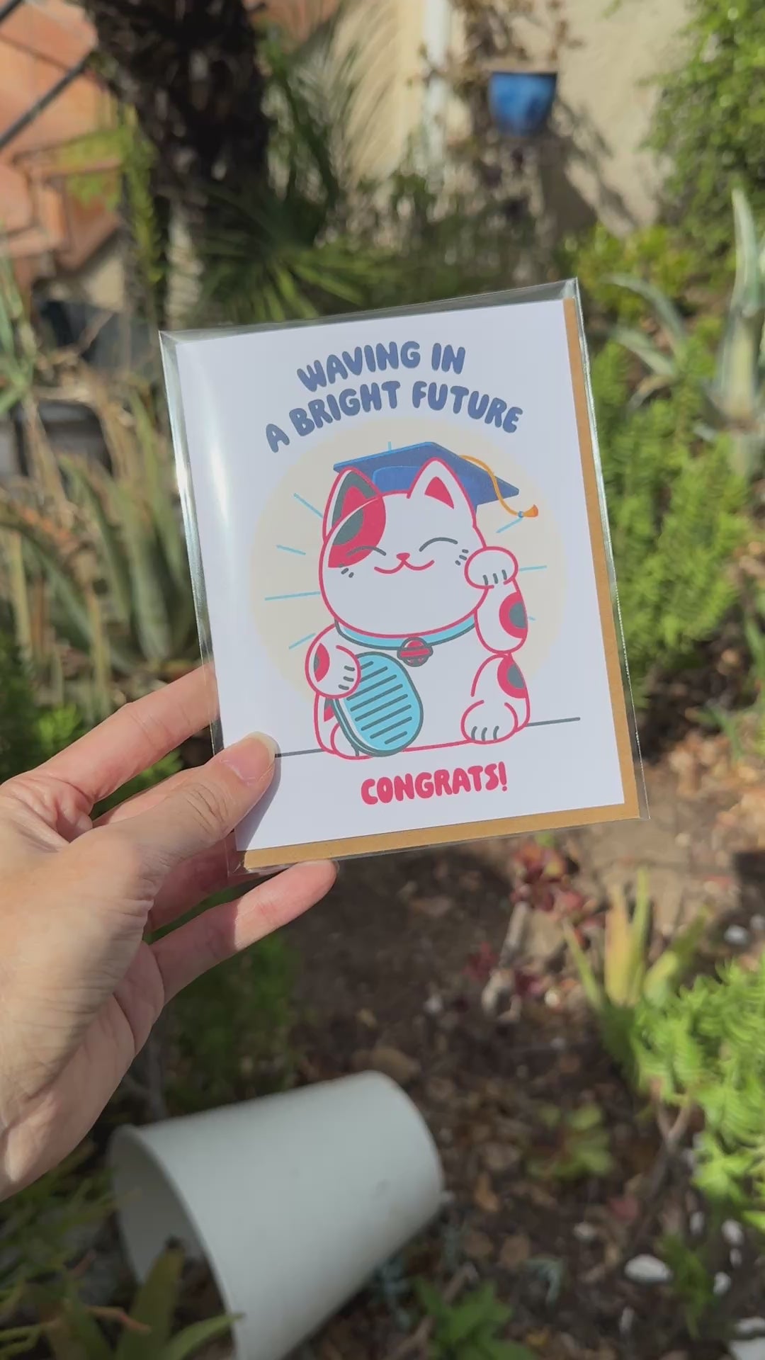Lucky Cat Graduation Card | Japanese Maneki Neko Congratulations Cap