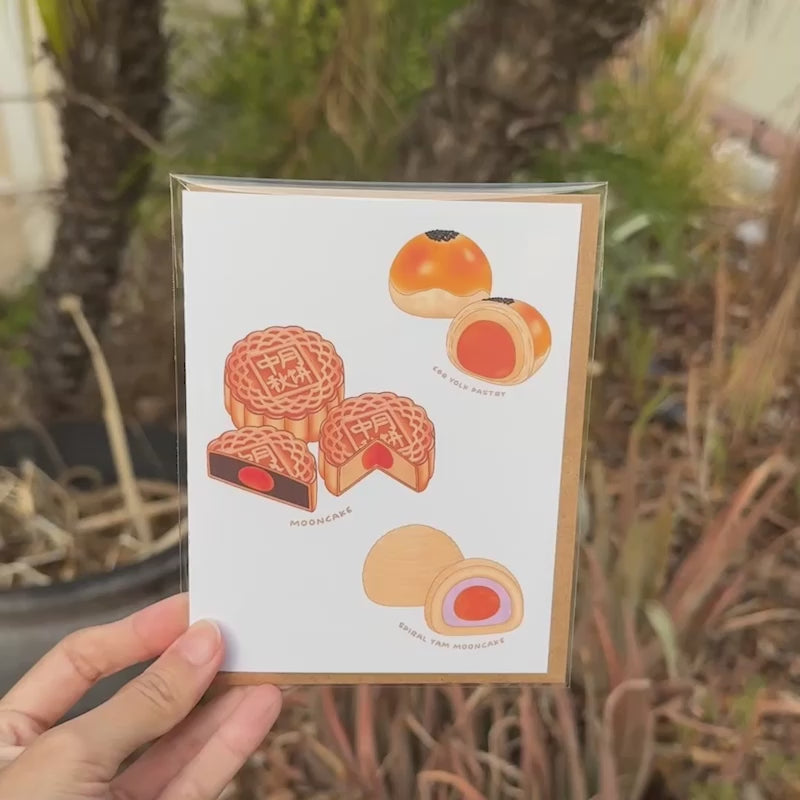 Pastry Trio Mid-Autumn Festival Card | Chinese Egg Yolk Food Snacks