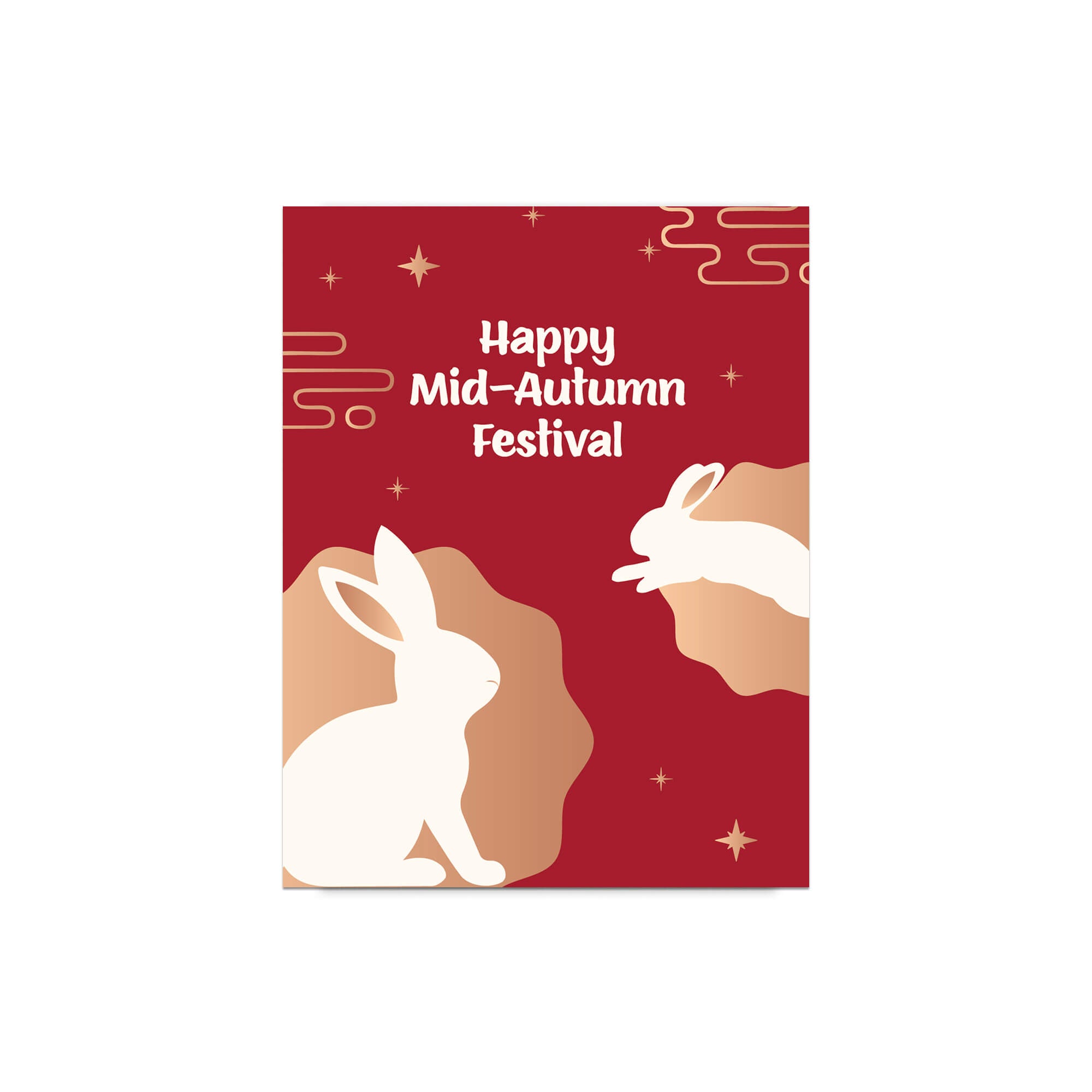 asian inspired Card with white rabbits on a red background for Mid-Autumn Festival